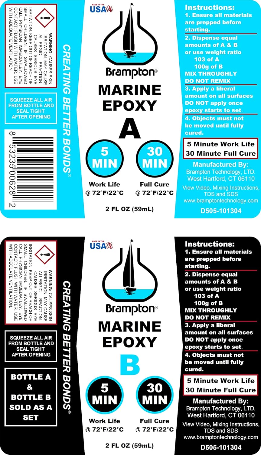 Brampton Marine Epoxy Strong Bonding for Boat Repair - Bonds in 30 Minutes, Water Resistant, 4 Ounces