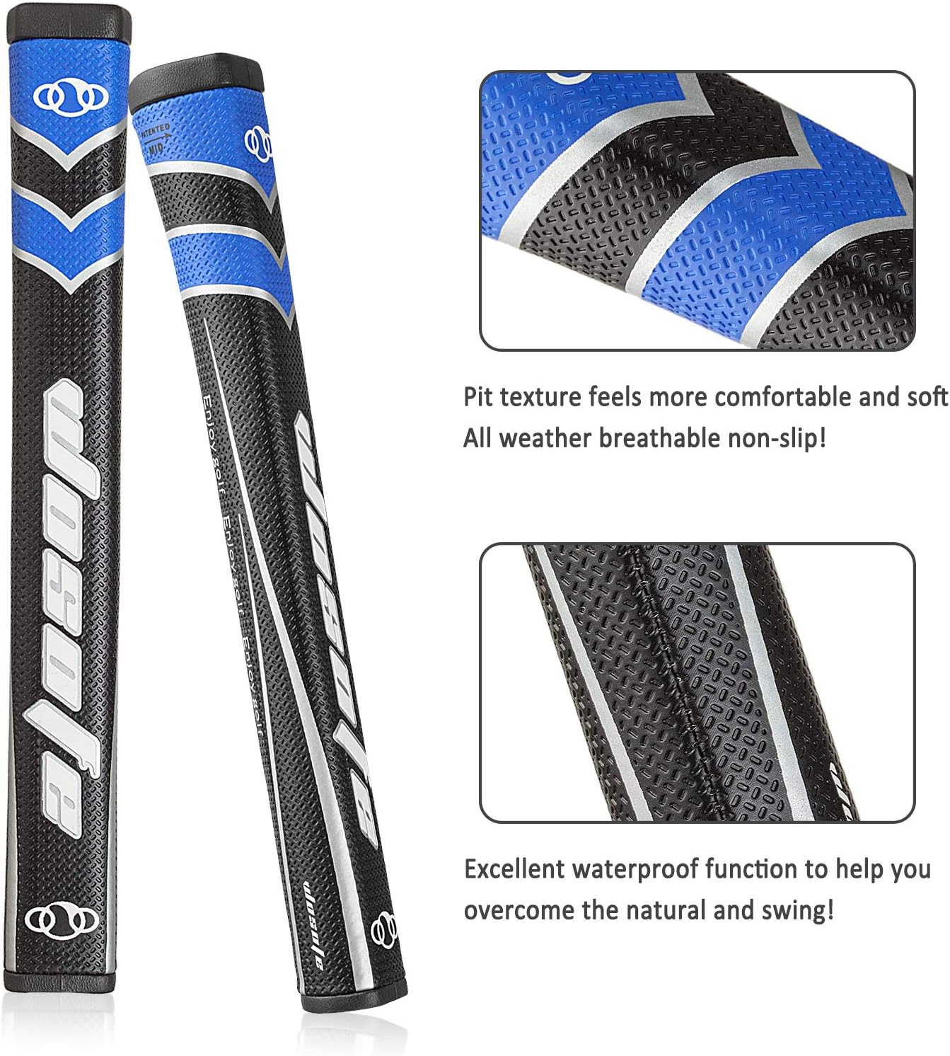 Golf Putter Grips Midsize for Men 45g 2.0 Fit Most Iron Club Pistol Shape Lightweight Tacky Surface Delicate Pattern Soft Polyurethane Material Comfortable Feel 6 Colors for Choose