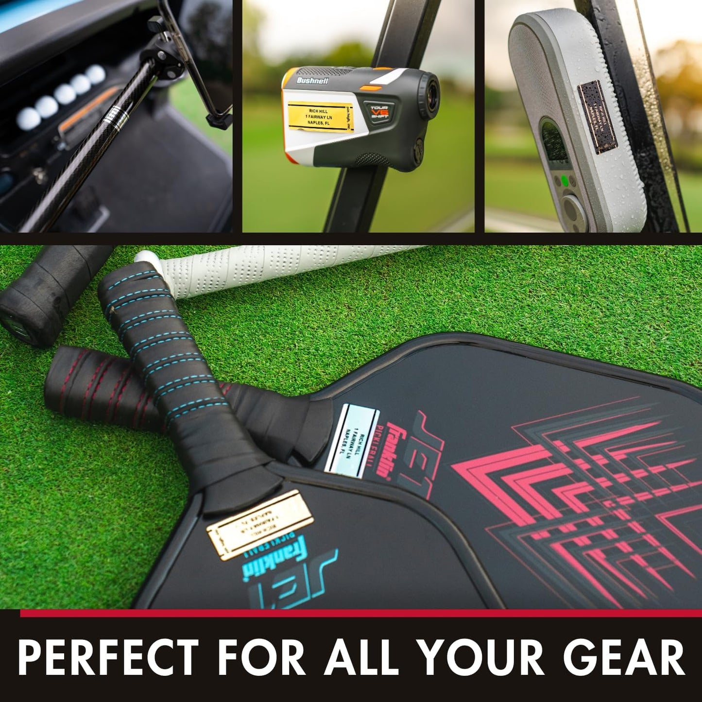 PIN HIGH 20 Personalized Golf Club ID Labels | Weatherproof, Fade Resistant, Laminated Thermal Transfer Labels, Made in The USA, (Free Customization & Shipping), Black