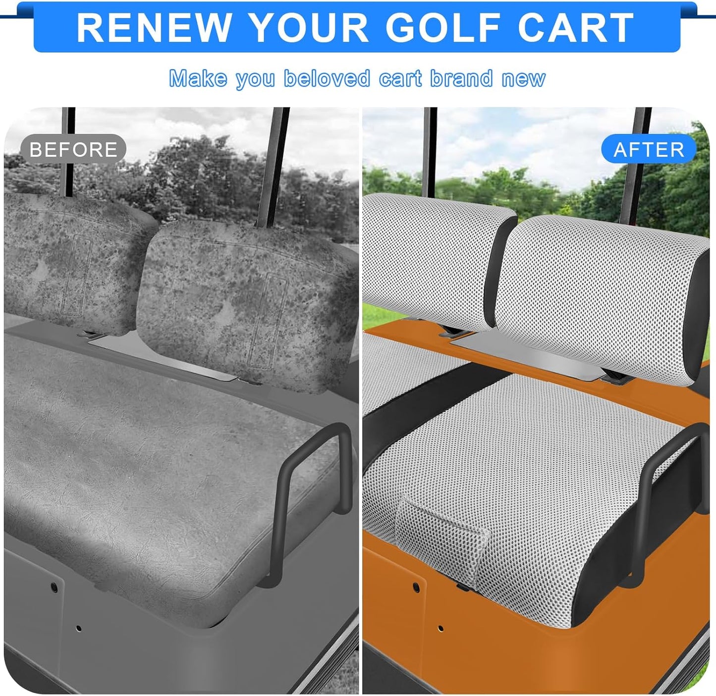 Golf Cart Seat Covers For Yamaha G2 G8 G9 G16 G19 G22 Seat Cover OEM Front,Breathable Fabric and Leather Front Seat Cover Like Gloves,Full Wrap-Around Design of Yamaha G22 Golf Cart Front Seat Cover