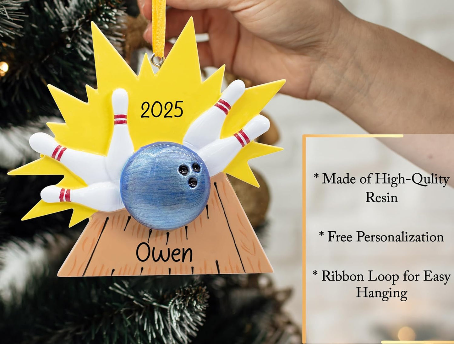 Personalized Bowling Christmas Ornament 2025 for Bowlers - Free Customization | Strike Knock Down Pins, Bowling Ball and Pins for Xmas Tree | Unique Keepsake - Custom Name & Year