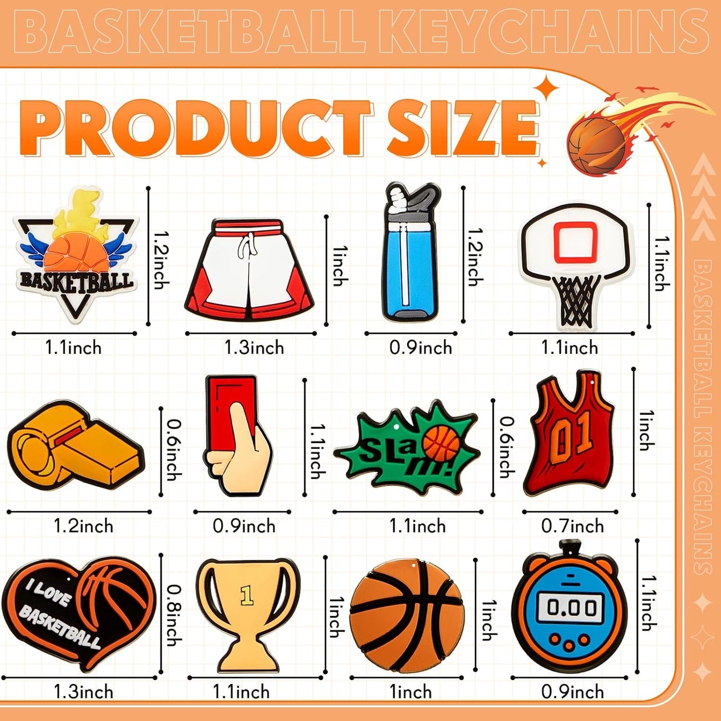 Batiyeer 36 Pack Basketball Keychains Bulk Party Favors Sports Ball Key Chains Funny Keyring Gifts for Birthday Supplies