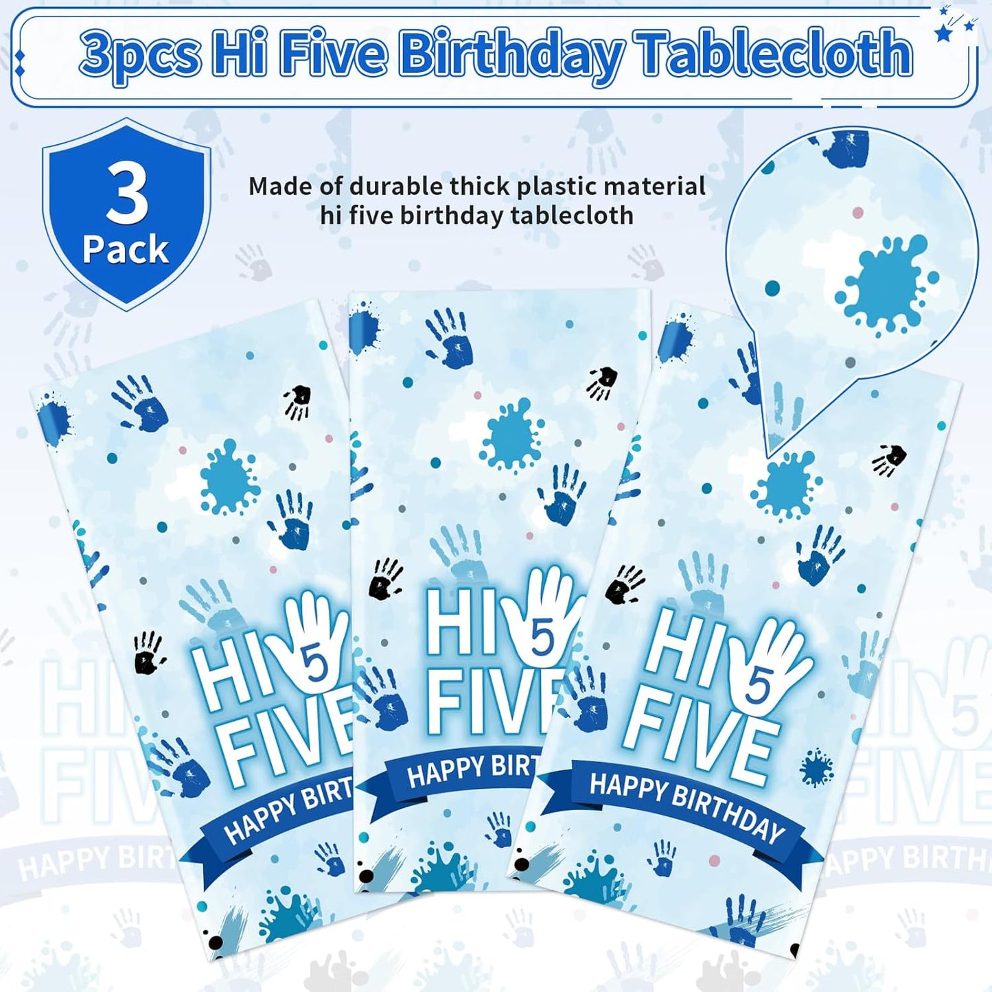 3Pcs Hi Five Party Tablecloth High Five Birthday Plastic Table Cover Waterproof Officially a Handful 5th Birthday Disposable Table Cloth for Boys Girls 5th Years Old Party Decorations, 54 x 108 Inch
