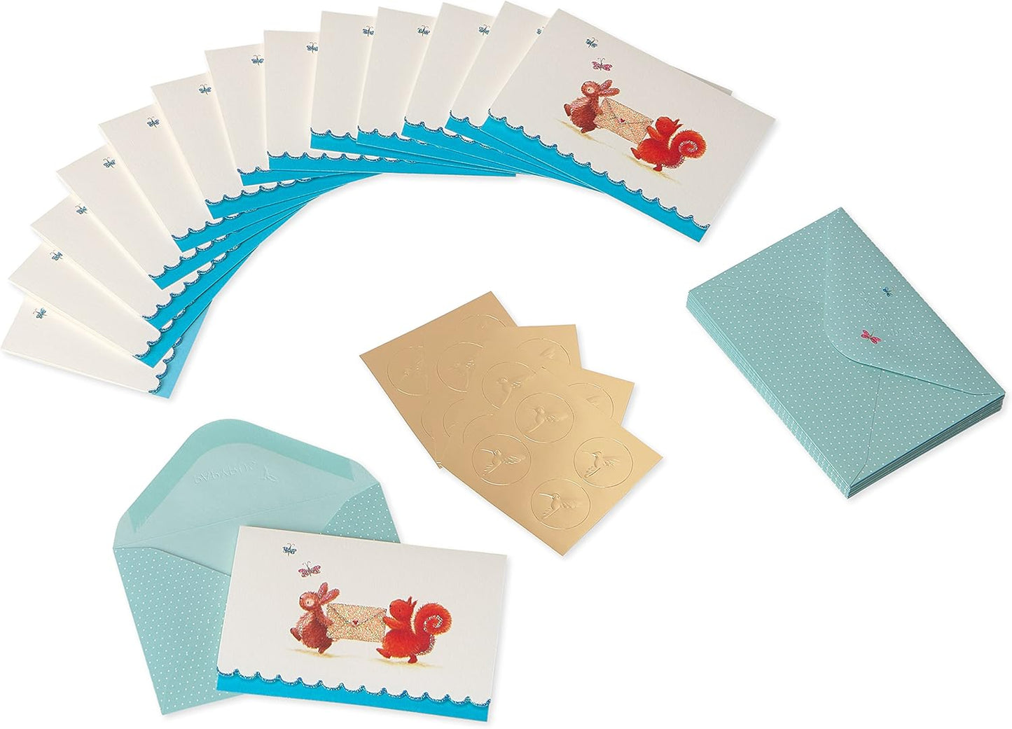 Papyrus Blank Cards with Envelopes, Bunny & Squirrel (14-Count)