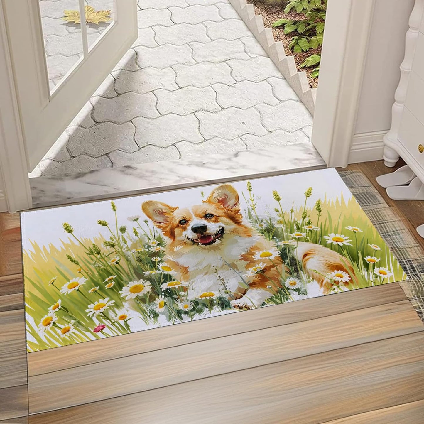 Cute Corgi Indoor Door Mat,Non-Woven Fabric Door Mat,Anti-Slip Backing Welcome Mat for Front Door,Indoor Entrance,Kitchen, Bedroom,Living Room-Durable Floor Mat for Home Decor & All Seasons