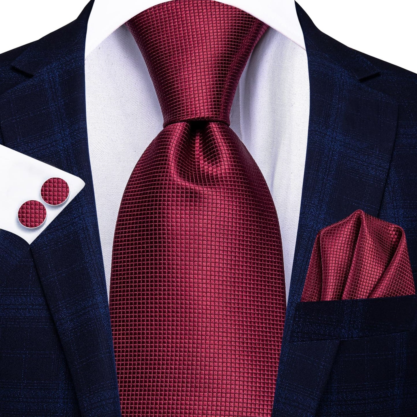 Hi-Tie Men 63inches Tie Set Extra Long Necktie Paisley Tie Pocket Suqare Cufflinks Big and Tall Men Tie