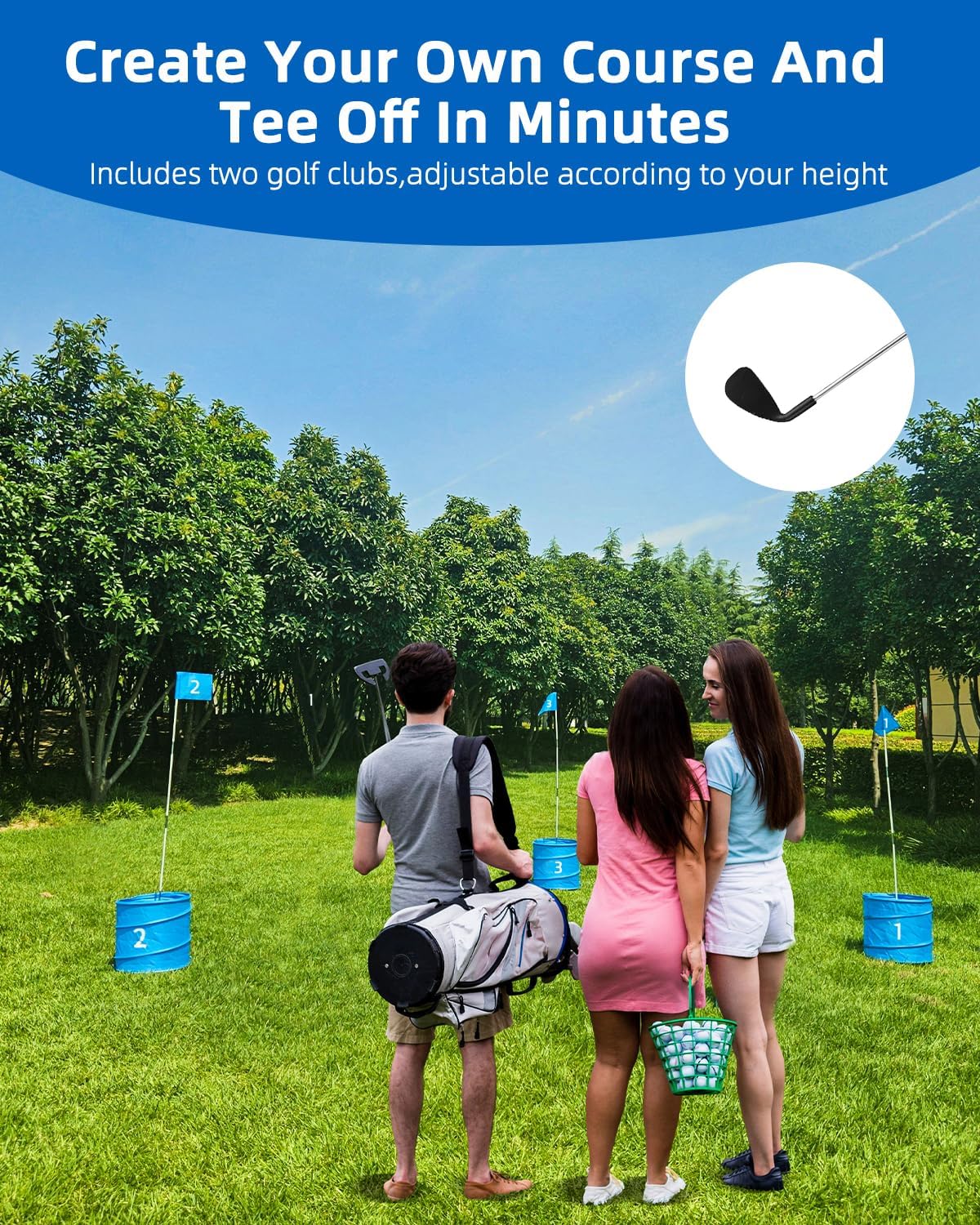 Golf Game with Club Right Handed,Practice Golf with 3 Buckets, Outdoor Golf Gift for Adults,Holes Golf Outdoor Game for Lawn,Yard,Camping,Park