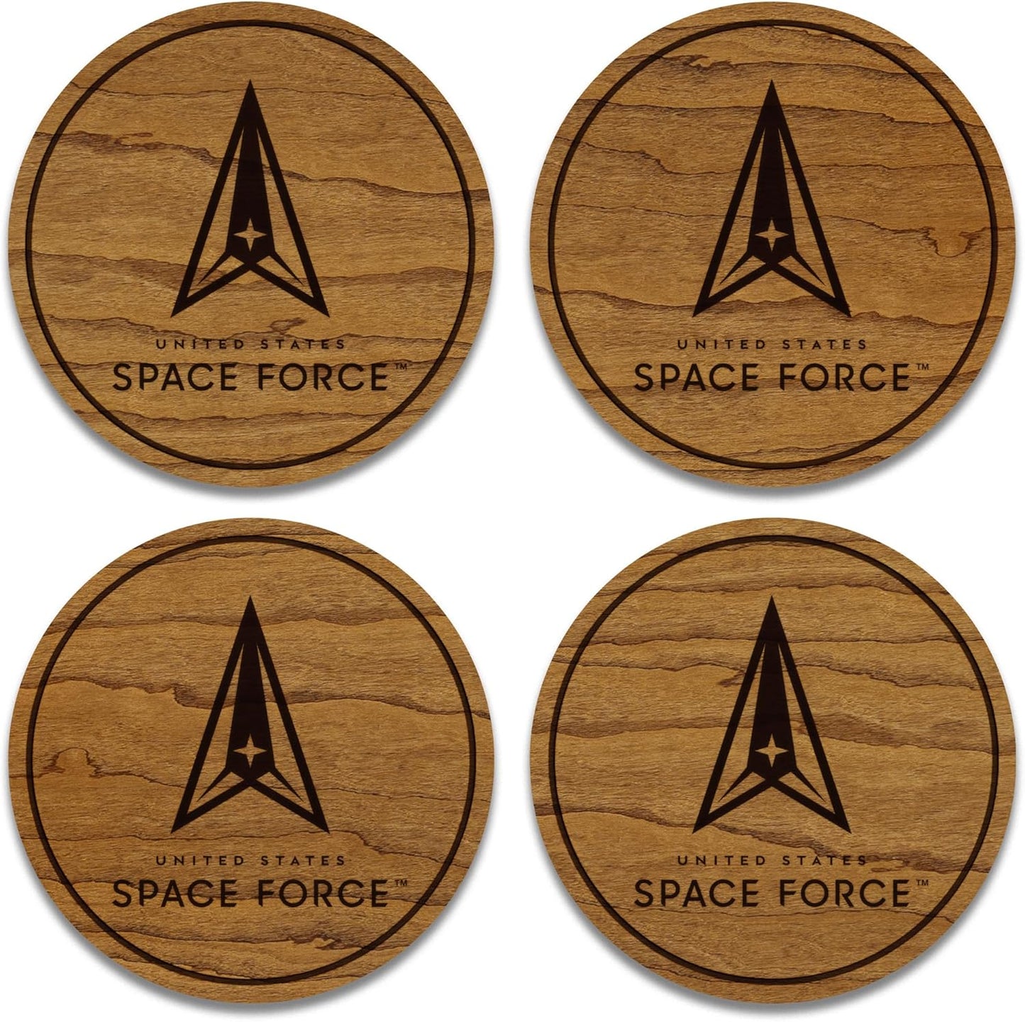 LazerEdge U.S. Space Force Wooden Coaster Set – Cherry Wood – Handcrafted Collectible 4-Pack | Made in USA | Officially Licensed Product (Space Force)