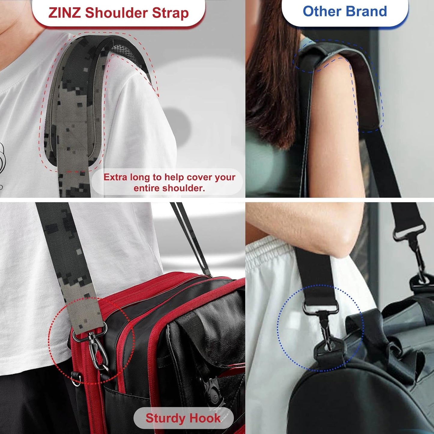 ZINZ 79.5" Universal Strap with Ultra-Thick Fixed Breathable Pad - Adjustable Heavy-Duty Shoulder Strap for Laptop, Crossbody, Luggage, Gym, Camera Bag and More,Camouflage Gray