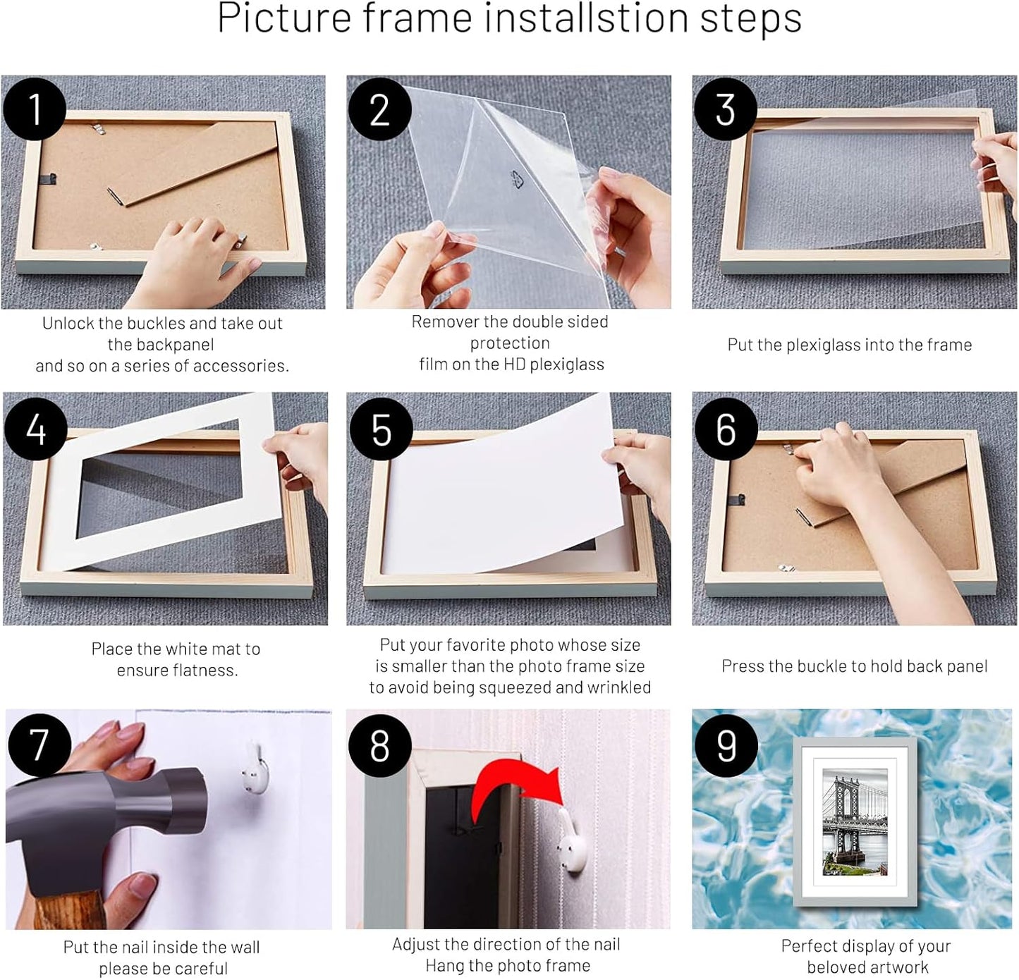 11x14 Picture Frames - Solid Wood Display Pictures 9x12 or 8x10 with or without Mat, Poster Photo Frame Art with 2 Mats for Wall Mounting or Table Top (Gray)