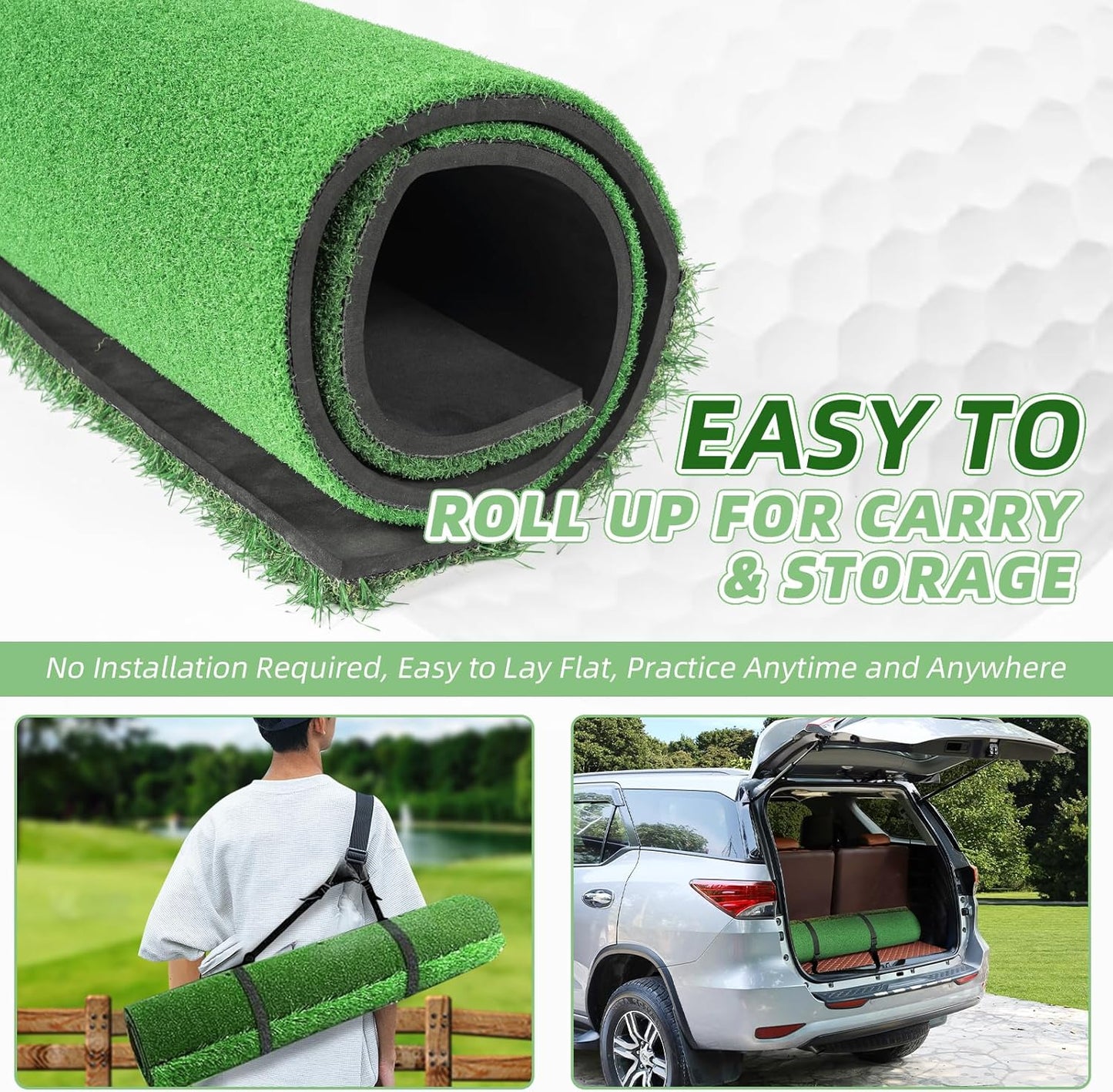 Golf Hitting Mat Indoor Outdoor, 5 * 4ft Thickened Golf Practice Mat with 3 Turfs for Backyard Swing,Driving Chipping Training