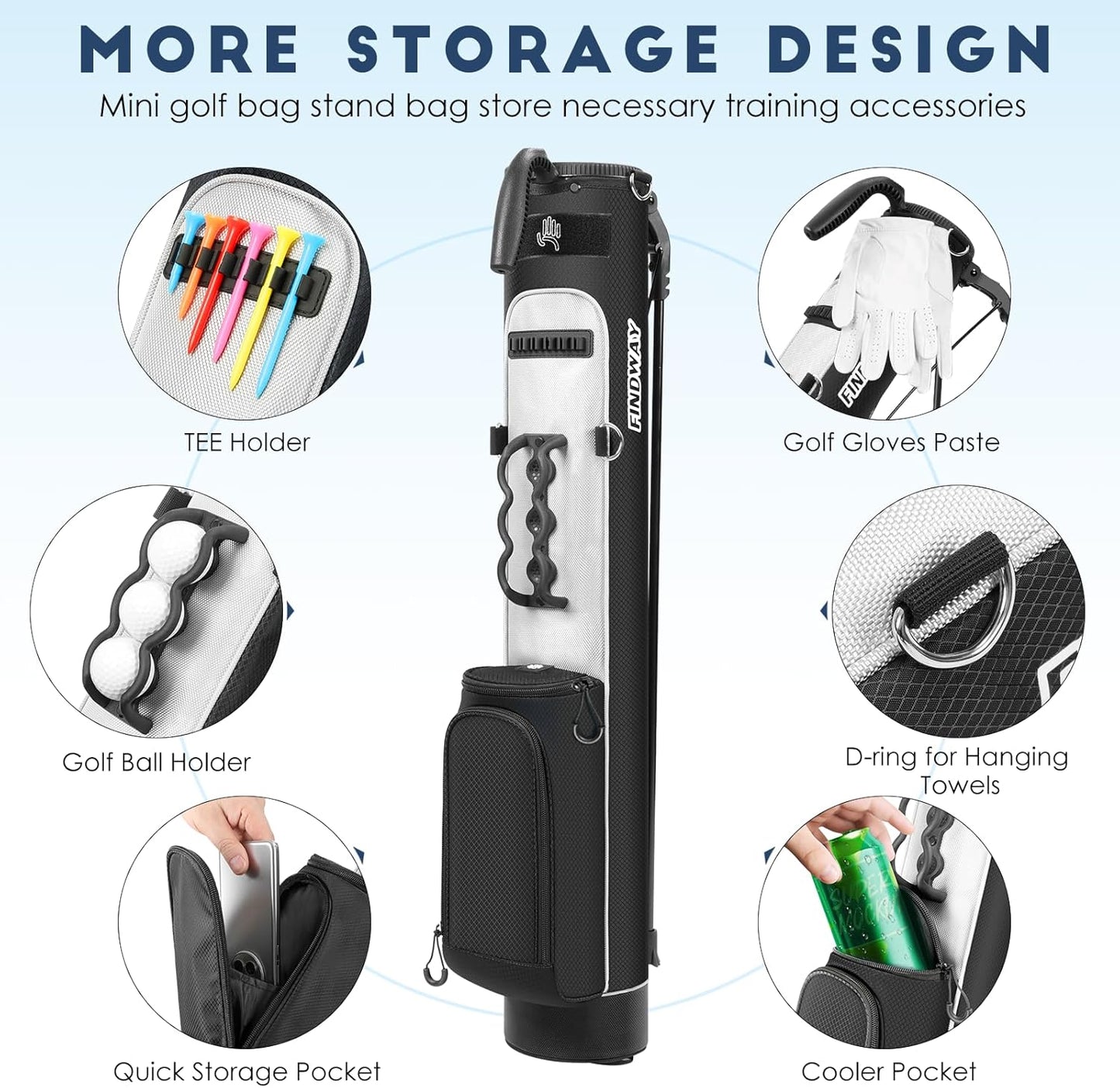 Findway Golf Stand Bag, Par 3 Golf Bag Pitch n Putt Small Golf Bag with Ball Holder and Cooler Bag, Lightweight Golf Carry Bag for Men Women