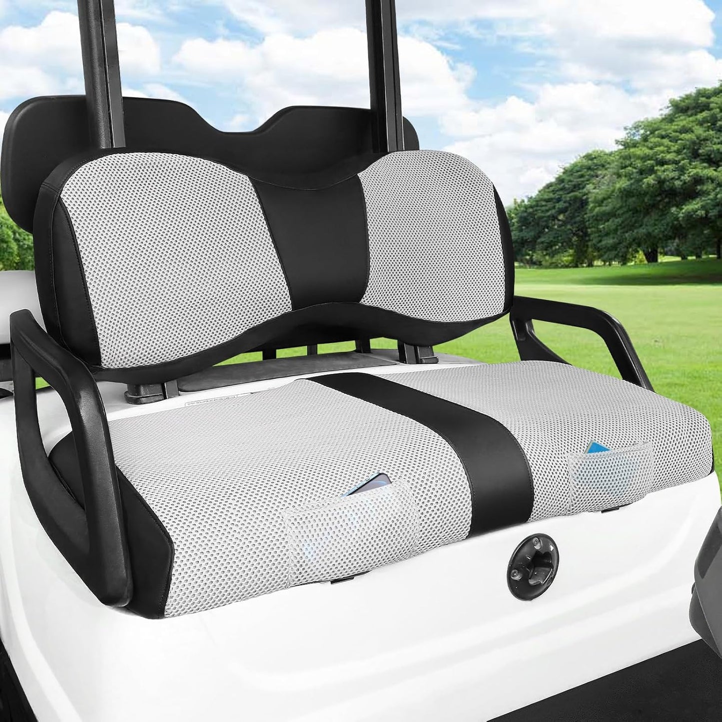 iLSKW Golf Cart Seat Covers for Yamaha G29 Seat Cover OEM Front,Breathable Fabric and Leather Front Seat Cover Like Gloves,Full Wrap-Around Design of Yamaha G29 Golf Cart Front Seat Cover