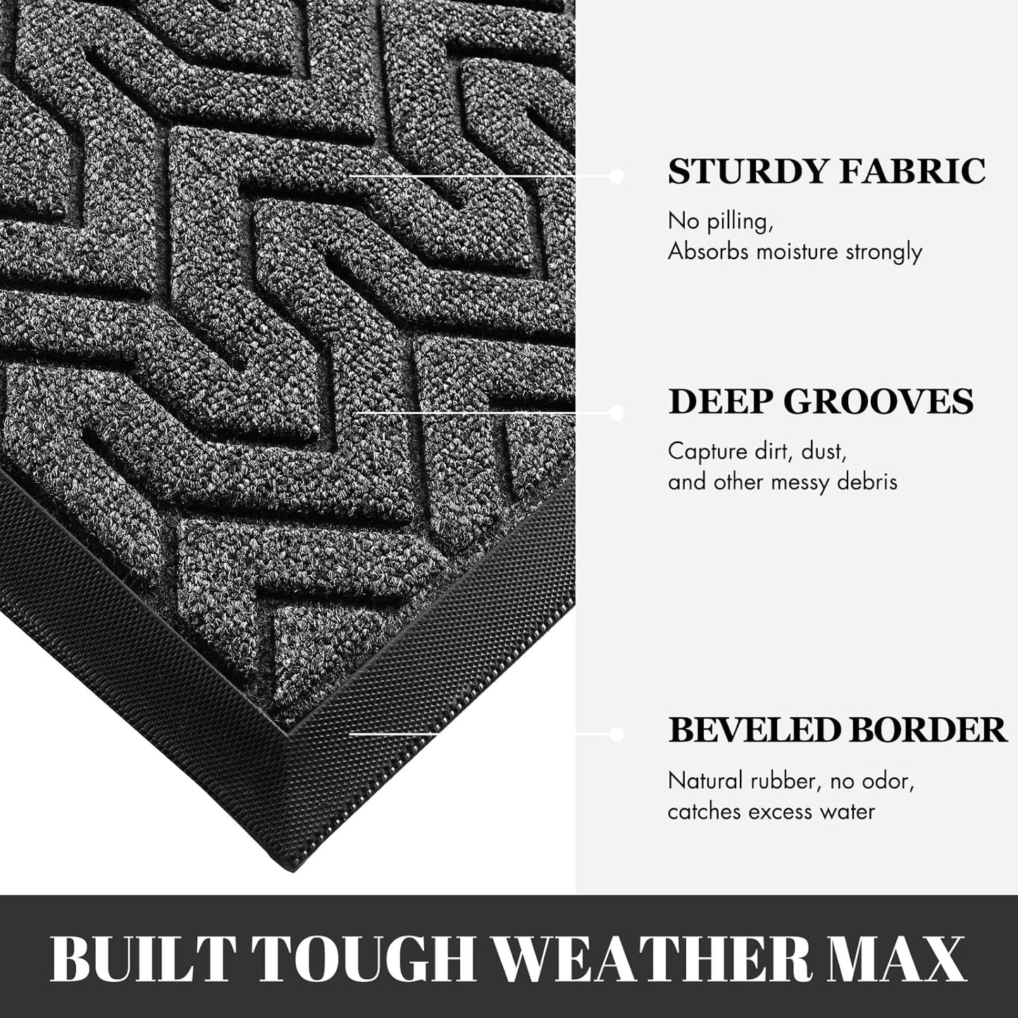 Yimobra Extra Large Door Mat Outside Entrance 60x36, Waterproof Heavy Duty Outdoor Mats for Front Door, Non Slip Rubber Entry Mat for Garage Patio Indoor, Easy Clean, Mix Grey