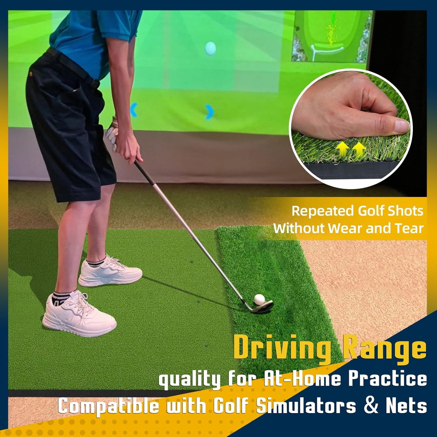 Premium Dual-Turf Golf Mat: 5x4ft/5x5ft Extra Thick Golf Hitting Mats Practice Outdoor Indoor, High-Density Artificial Hitting Training Matt for Garage Simulator Chipping Driving Swing, 36mm/31mm/21mm