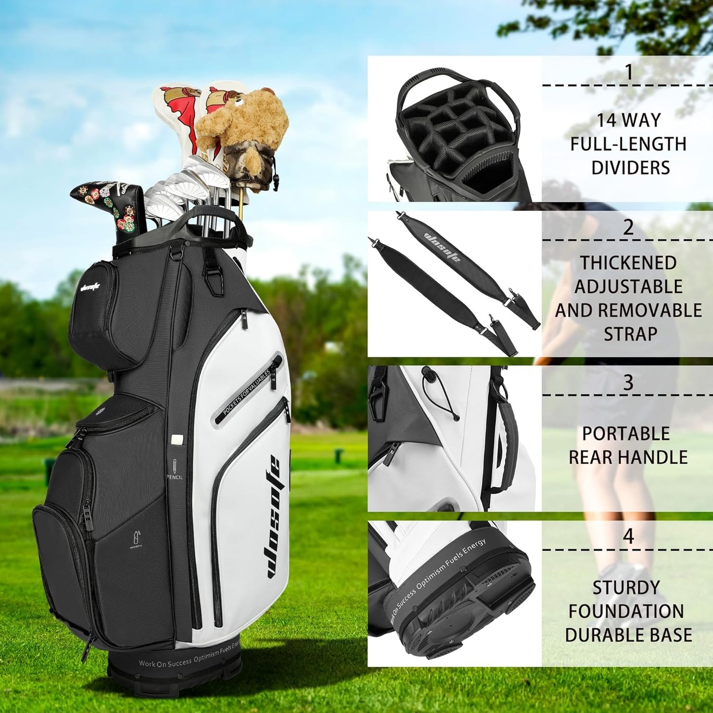 PU Leather Lightweight Men Women Blue White Black Green Golf Bag,Multiple 10 Pockets 14-Way Dividers Cooler Pouch Golf Cart Bag