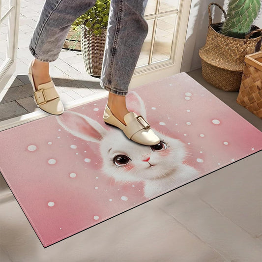 Cute Bunny Rabbit Indoor Doormat, Non-Woven Fabrics Non Slip Floor Mat 17x29.5 in Area Rug Quick Absorbent Entrance Rug Front Door Mat, Welcome Mats Entryway Rug Doormats for Kitchen Home Bedroom