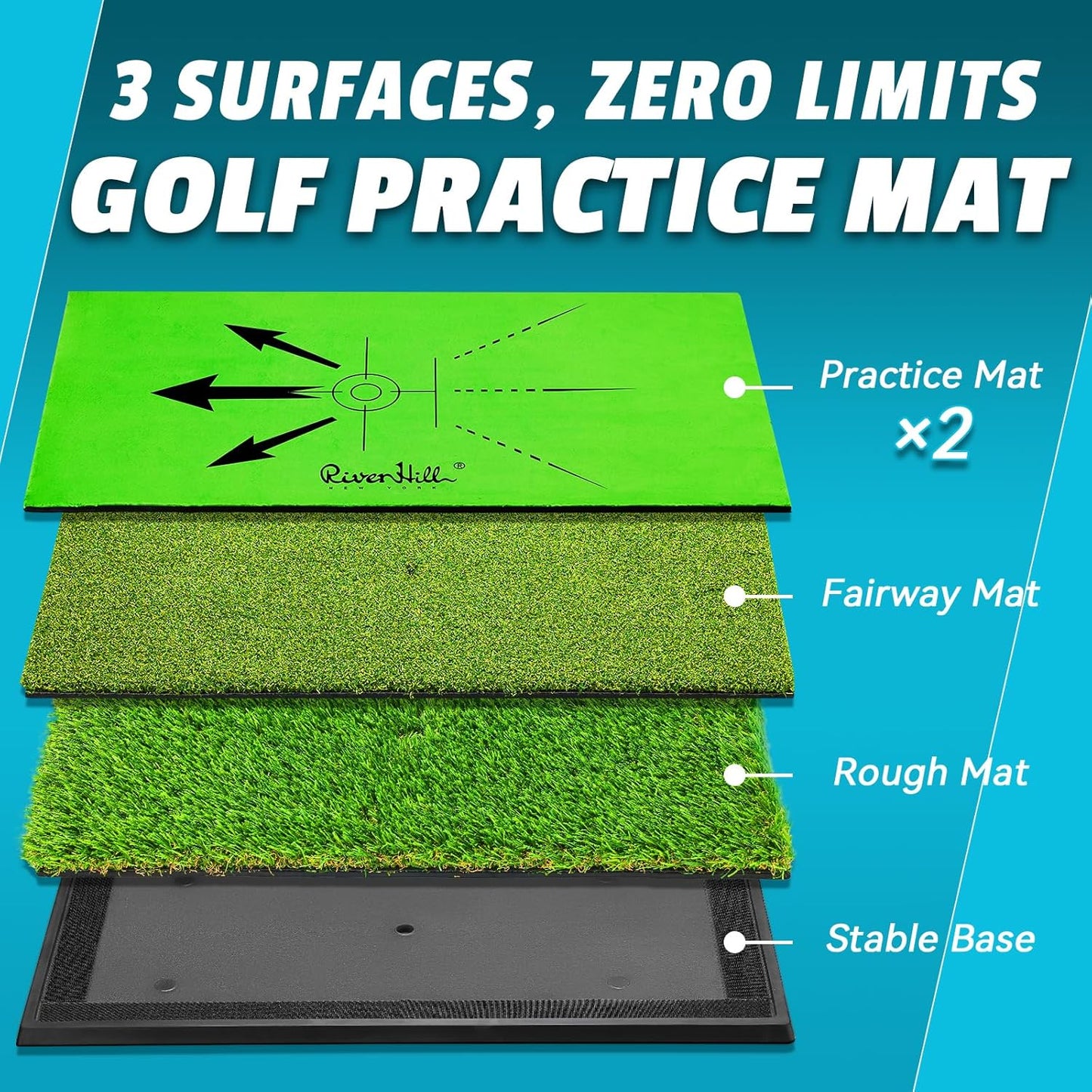 Golf Hitting Mat, Large Golf Practice Mat 25"X13" W/Instant Swing Path Feedback, 4 Replaceable Training Turf with Heavy Duty Rubber Base for Driving/Chipping/Putting, Golf Equipment Indoor & Outdoor