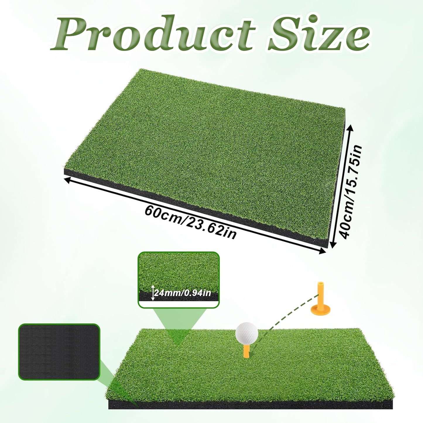 Golf Hitting Mat 24" x 16" Thickened Golf Mats for Chipping and Driving, Golfs Practice Swing Mat Turf Mats for Indoors & Outdoors