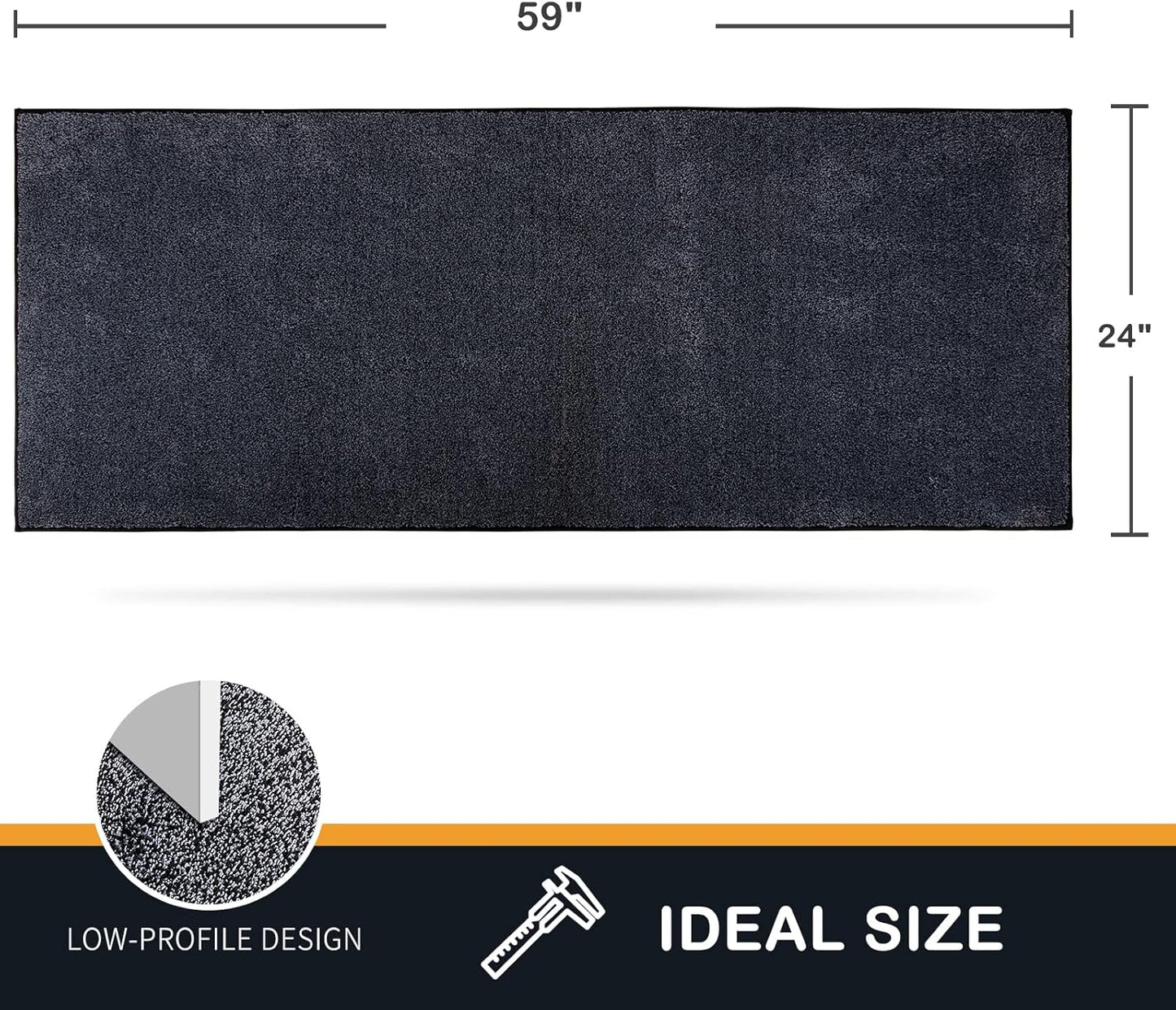PURRUGS Dirt Trapping Door Mat 24" x 59", Non-Slip Machine Washable Entry Rug, Shoe Scraper, Dog Doormat, Super Absorbent Welcome Mat for Front & Back Door, Muddy Shoes & Paws, Bluish Grey-Black
