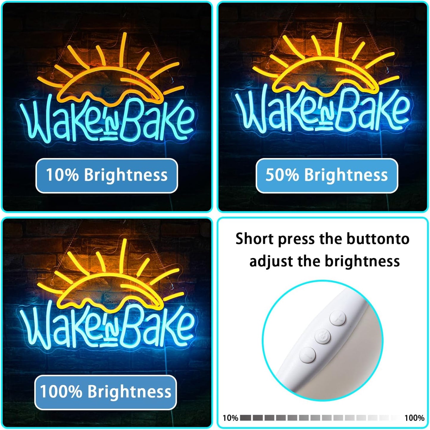 NOSUN Wake in Bake Neon Sign Coffee Bar Neon Signs for Wall Decor with Dimmable Yellow Blue LED Neon Sign Sun Neon Lights Sign for Bedroom Home Kitchen Restaurant Shops Cafes Dessert House Party