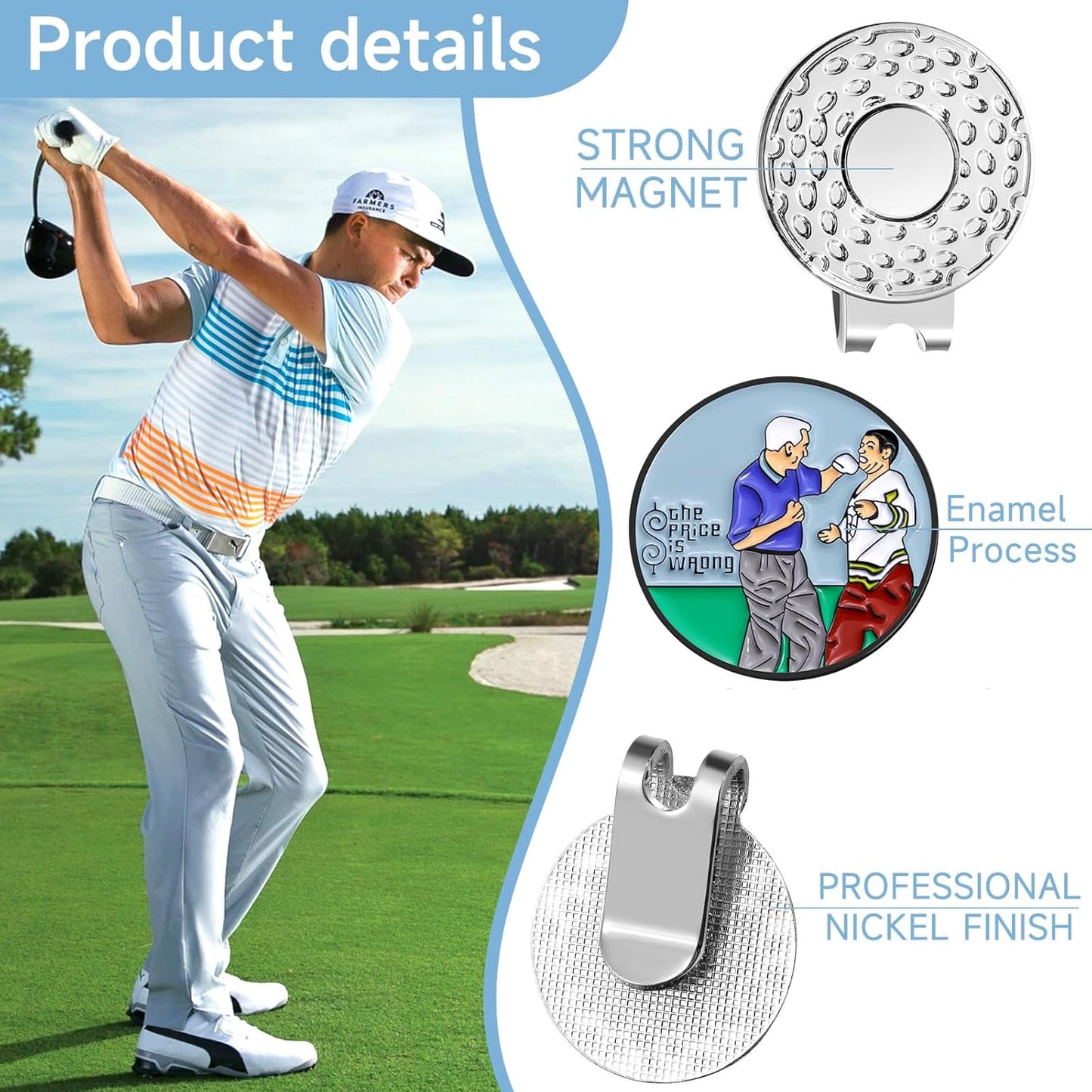 Magnetic Golf Ball Marker Clips, Funny Golf Ball Markers with Magnetic Clip, Enamel Golf Ball Markers Hat Clip Magnet for Men Women Golfer Gifts