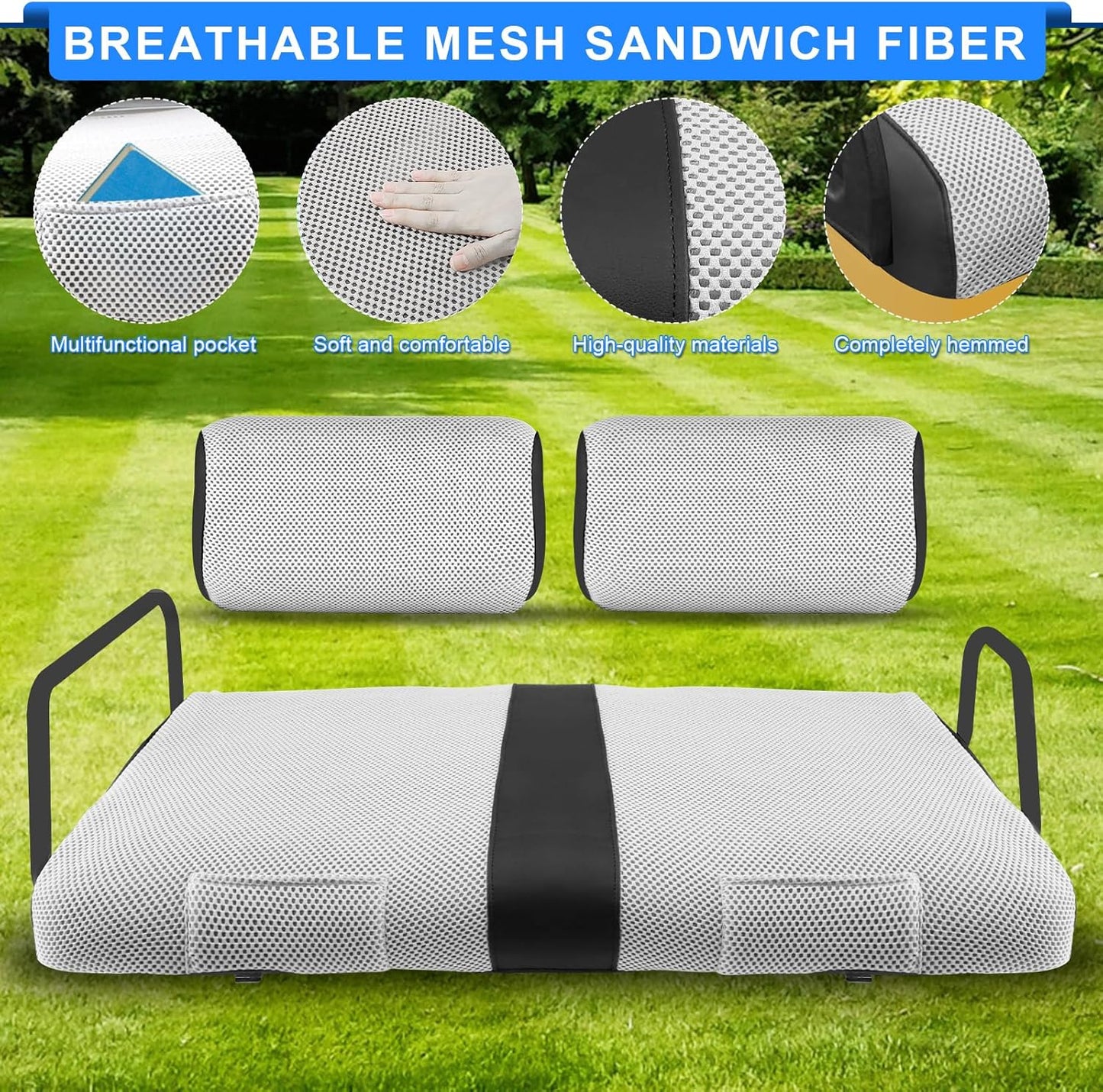 Golf Cart Seat Covers For Yamaha G2 G8 G9 G16 G19 G22 Seat Cover OEM Front,Breathable Fabric and Leather Front Seat Cover Like Gloves,Full Wrap-Around Design of Yamaha G22 Golf Cart Front Seat Cover