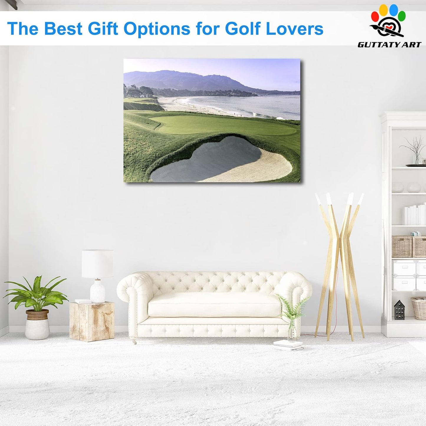 Beach Golf Wall Art, Pebble Beach Golf Links Spiritual Picture for Living Room Wall Decor, Outdoor Sports Golf Painting Prints Bedroom Kitchen Decor, Framed Artwork for Office Home 28x40 Inches
