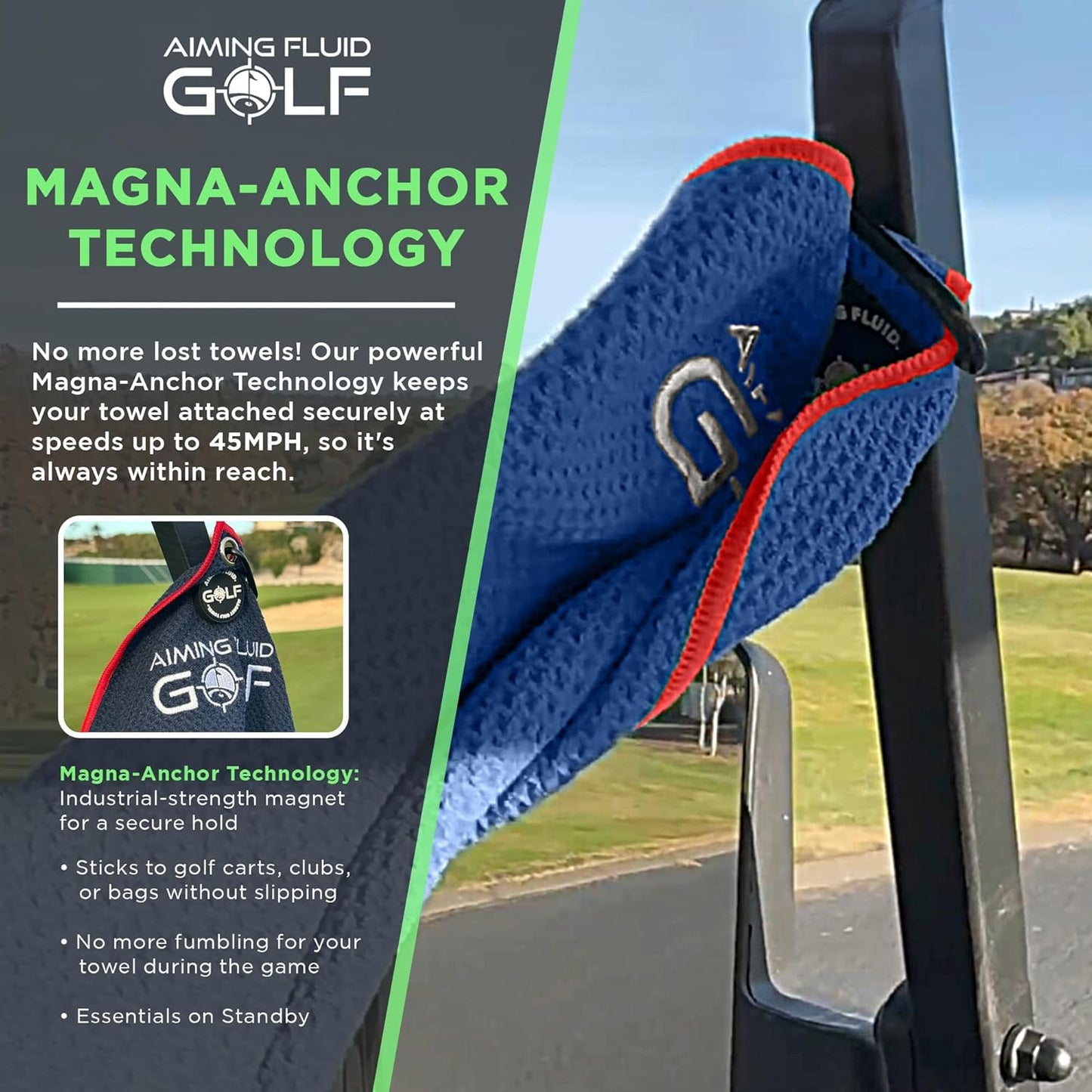 Magnetic Towel with Premium Strong Magnet for Golfing Carts, Clubs & Bags - Ultra-Absorbent Waffle Weave designGunmetal Grey, 16" x 24" Stubby