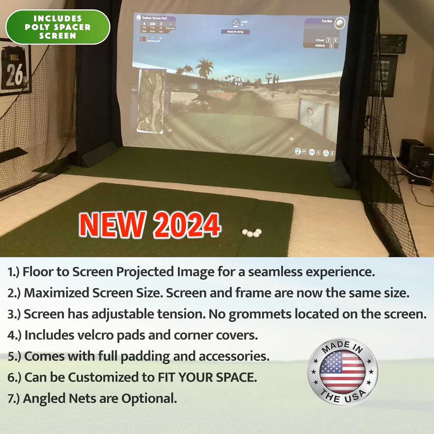 SPECTRUM GOLF SIMULATORS-Golf Cage-Padded-DIY-Premium Poly Spacer Golf Screen-US Made
