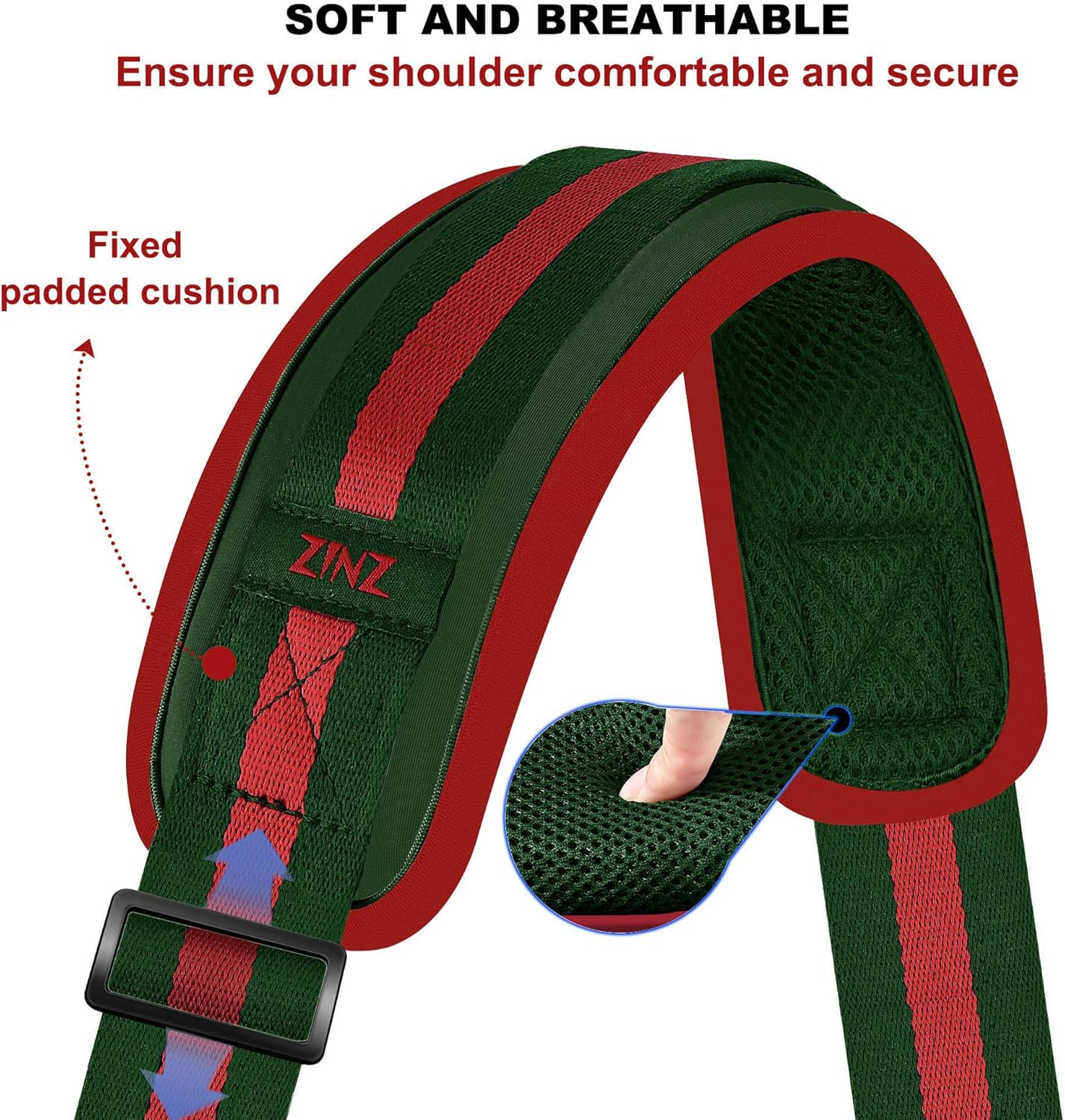 ZINZ 79.5" Universal Strap with Ultra-Thick Fixed Breathable Pad - Adjustable Heavy-Duty Shoulder Strap for Laptop, Crossbody, Luggage, Gym, Camera Bag and More - TW01B04