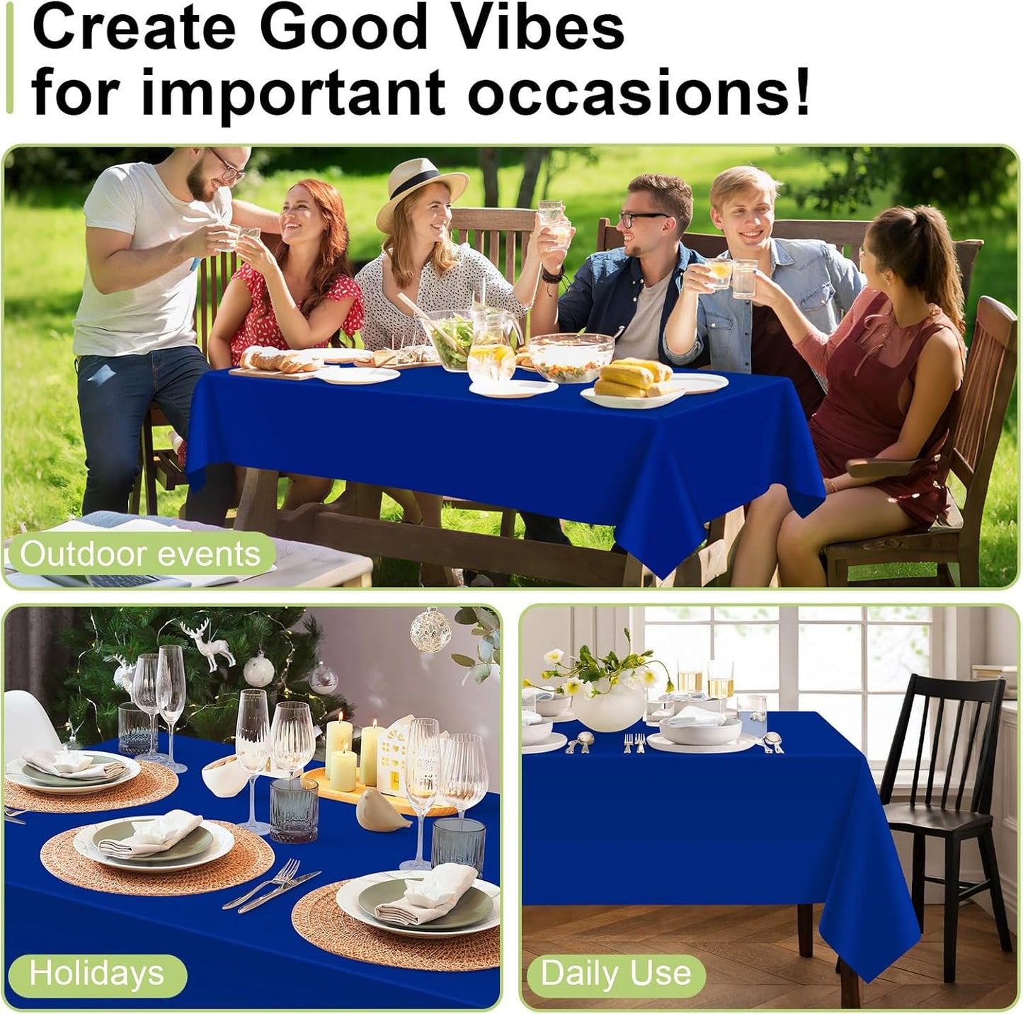 QIKSION Plastic Table Cloth Disposable 12 Pack, 54 x 108 Inch Tablecloths for Rectangle Tables, Royal Blue Plastic Table Cover