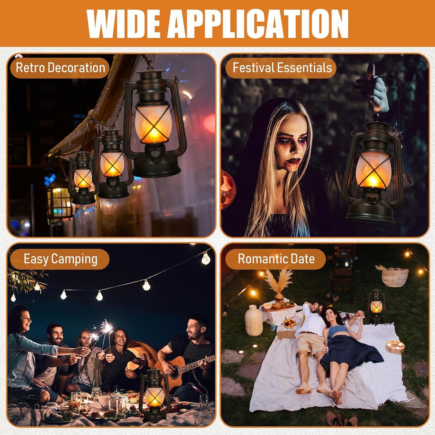 Retisee Vintage LED Lantern Battery Powered Camping Lamp Indoor Outdoor Hanging Lantern Flickering Fire Lamps with Remote Control for Patio Yard Door Front Decor(6 Pcs)