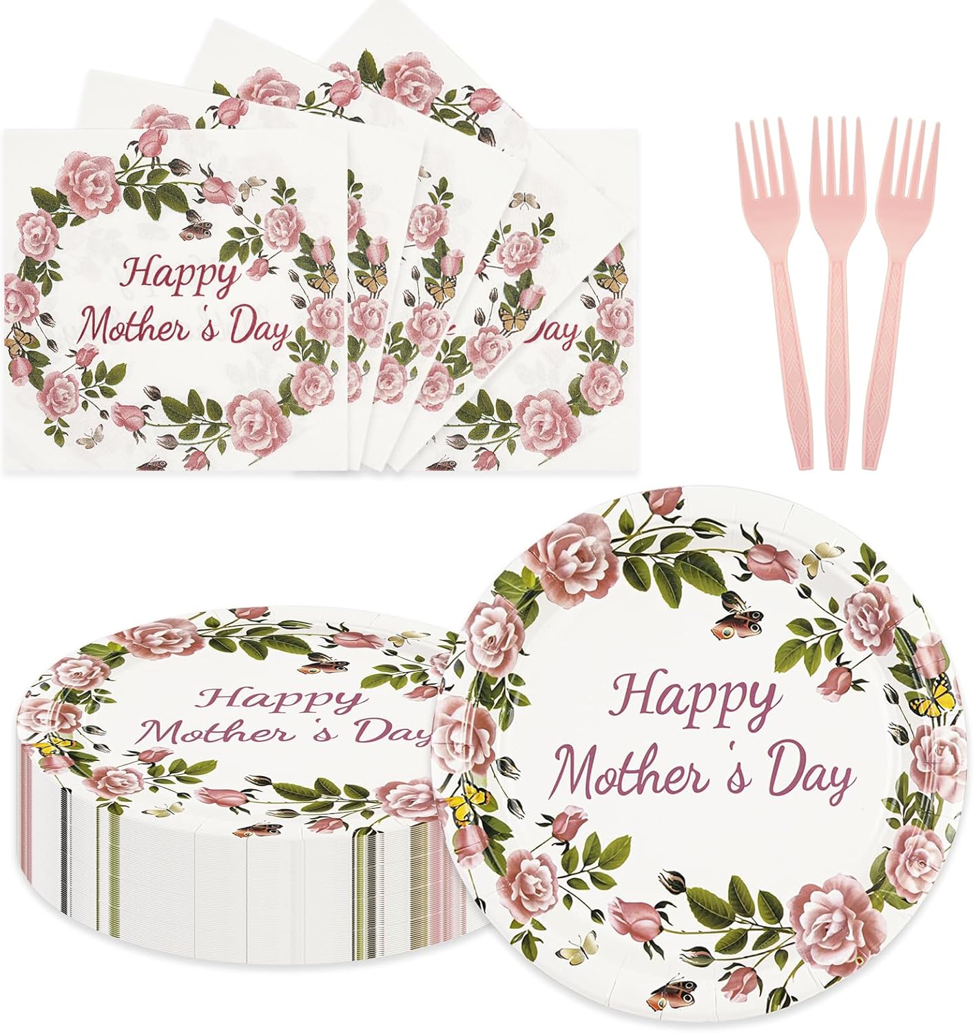 75PCS Happy Mother's Day Paper Plates and Napkins - Mothers Day Party Supplies Tableware Set for Best Mom Ever Flowers Theme Disposable Dinnerware for Mothers Birthday Party Favors