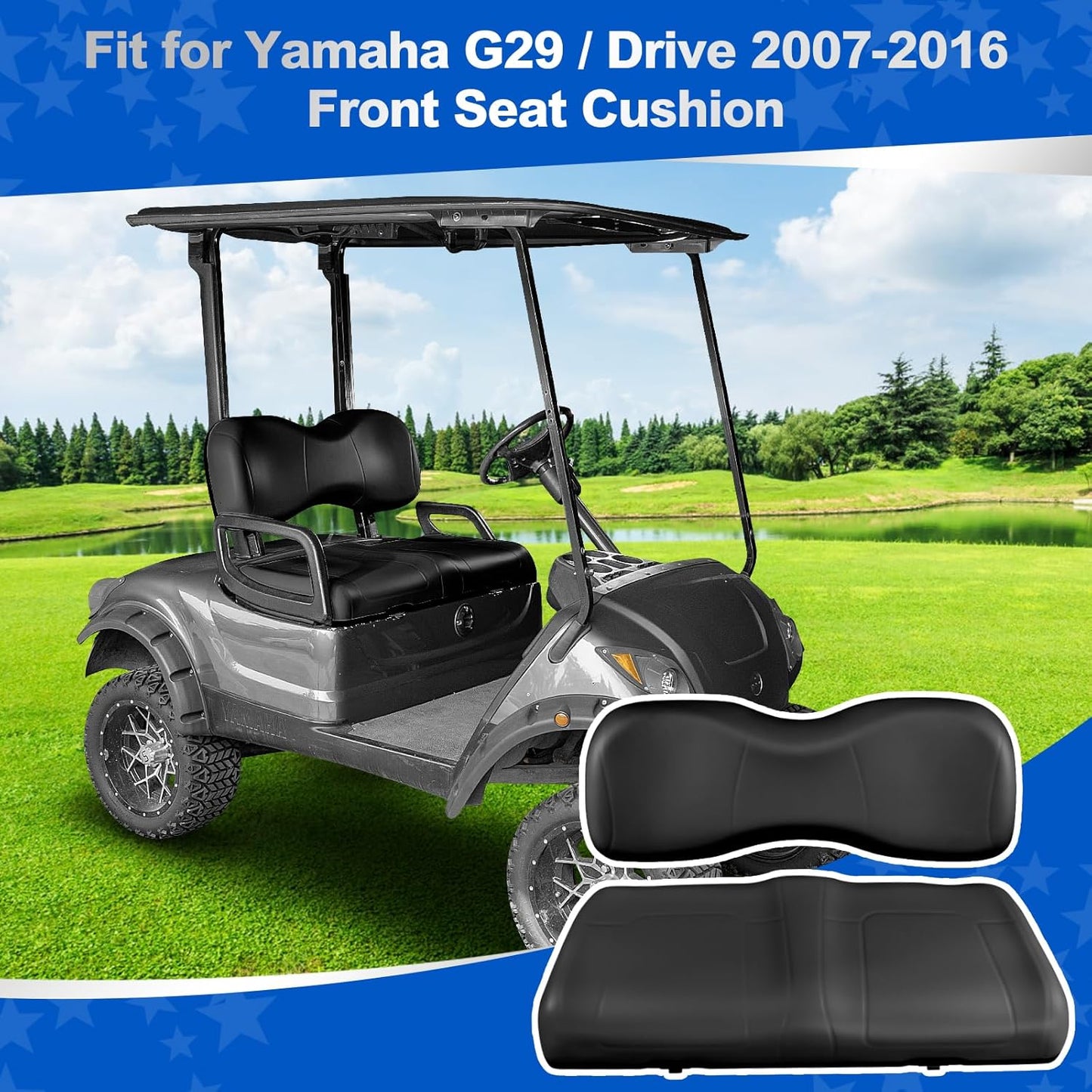 NOKINS Golf Cart Front Seat Cushion kit for Yamaha G29/Drive 2007-2016(Black)