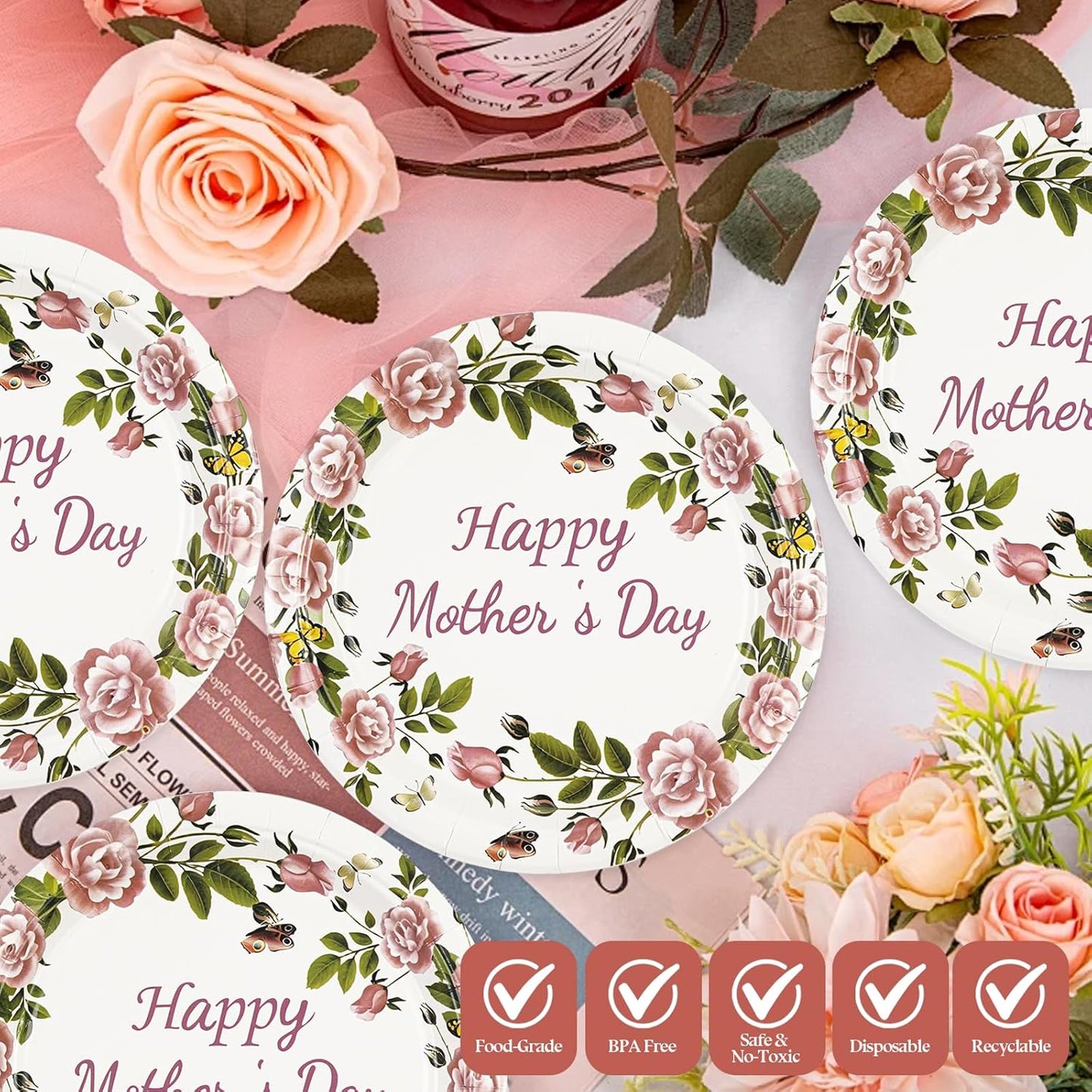 75PCS Happy Mother's Day Paper Plates and Napkins - Mothers Day Party Supplies Tableware Set for Best Mom Ever Flowers Theme Disposable Dinnerware for Mothers Birthday Party Favors