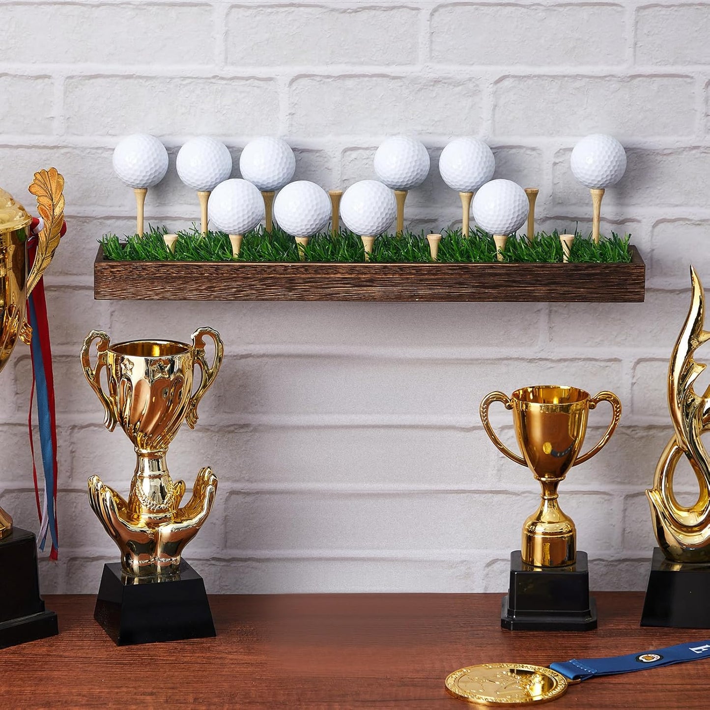 Golf Ball Display Rack Floating Shelf Solid Wood Shelf Rack Wall Mounted Golf Ball Holder up to 15