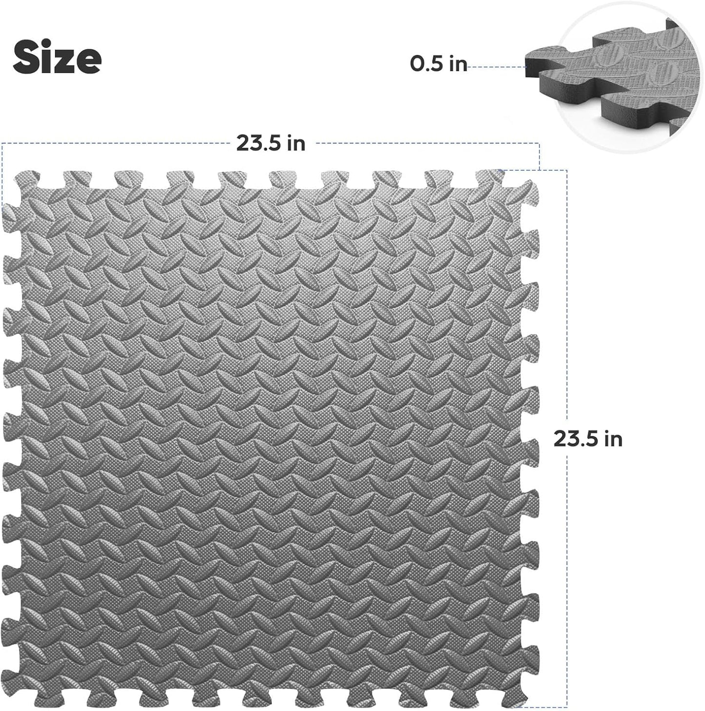 Home Gym Mat, Puzzle Exercise Mat, EVA Interlocking Foam Floor Tiles for Home Workout Equipment and Kids' Play Areas - Grey, 24 in x 24 in x ½ in - 16 Tiles (Grey, 16 Pack, 64 SQ FT)