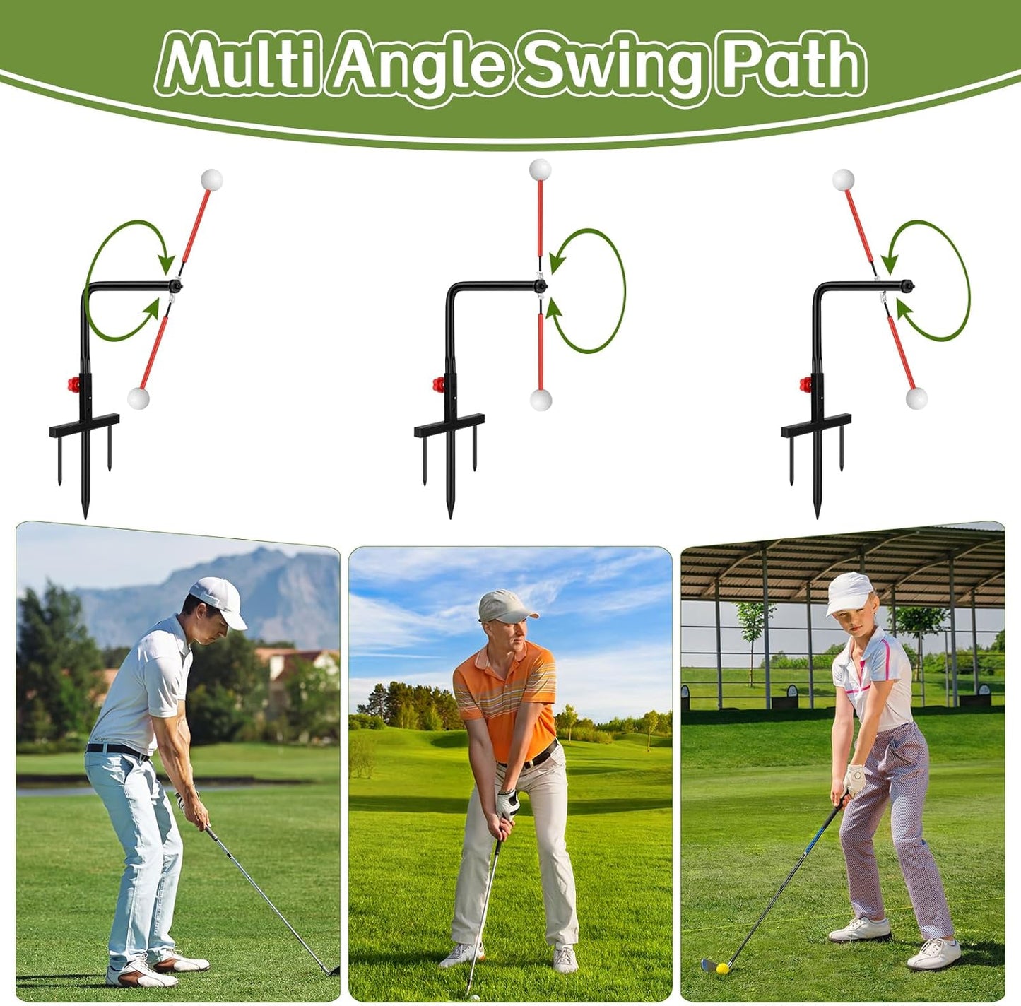 Poen 1 Set Golf Swing Trainer Training Iron Practice Swing Groover with 3 Height Indoor Golf Practice Simulator Accessories Aid Equipment
