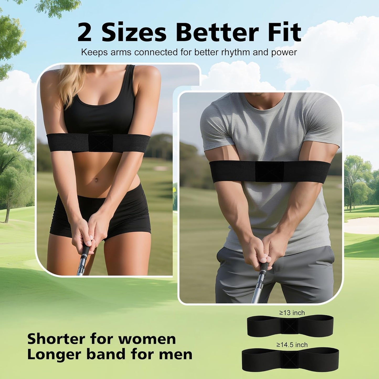 2 Pack Golf Swing Training Aid Swing Correcting Arm Band for Muscle Memory & Body Connection – Golf Trainer for Beginners, Left/Right-Handed Players (Black)
