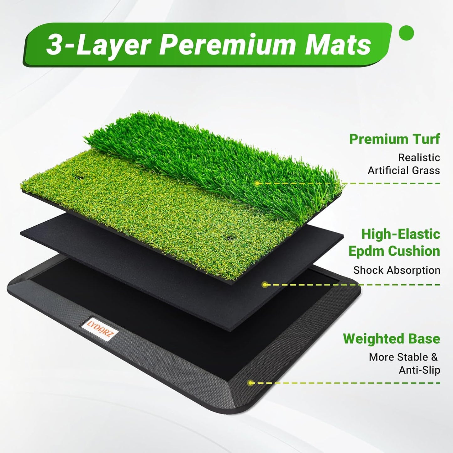 Golf Hitting Mats Training Equipment, Golf Practice Mat with Instant Swing Path Feedback, 3 Replaceable Golf Training Mats with No-Slip Heavy Duty Rubber Base