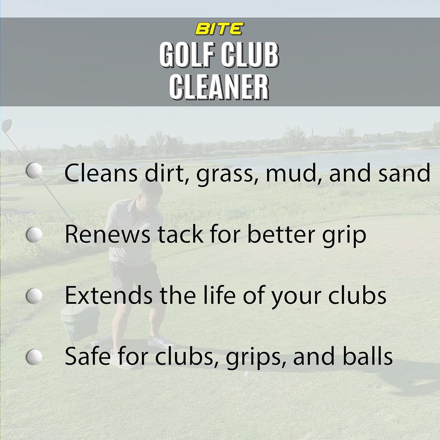 Bite Golf Club Grip Cleaner Spray | Keeps Clubs, Irons, and Drivers Clean | Use With Cloth, Brush, or Bottle Brush Refill | Restore Grip Tack