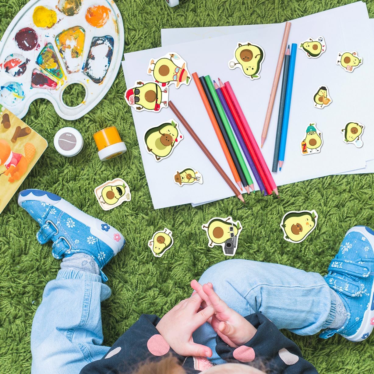 Cute Avocado Cartoon Stickers Pack for Kids Teens Laptop Water Bottle Scrapbook DIY Crafts 50pcs Vinyl Decals Hard Bumper Phone Case Bike Wall Decoration Bottles Skateboard Adults