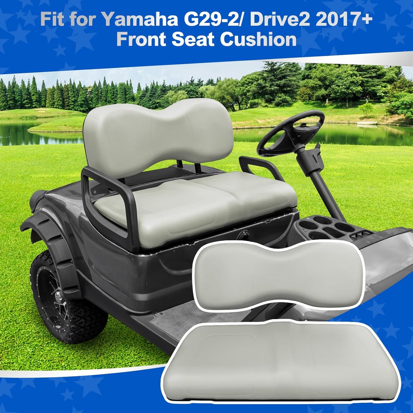 NOKINS Golf Cart Front Seat Cushion kit for Yamaha G29-2/Drive2 2017+ (Oyster Gray)