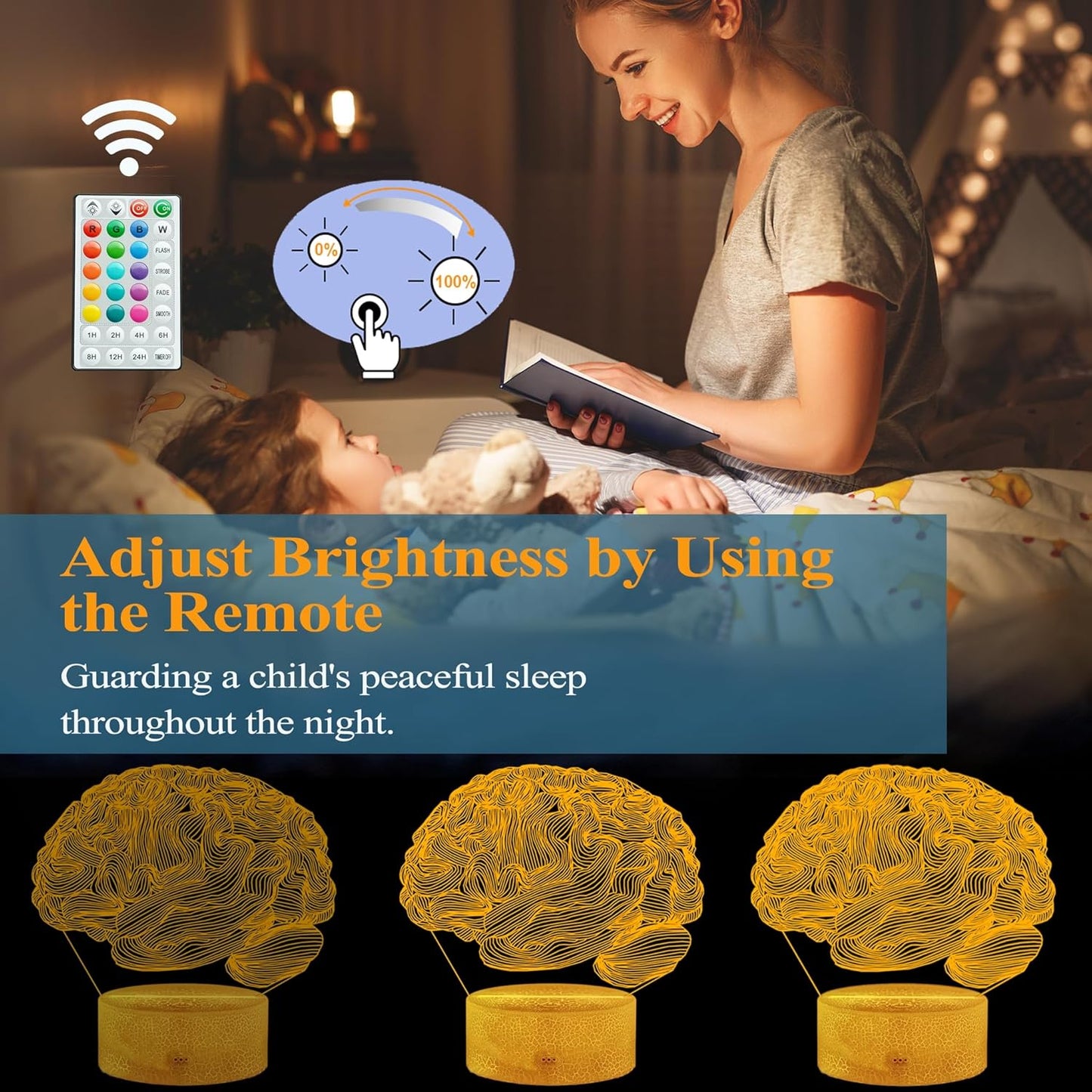 Neurology Gifts, 3D Brain Illusion Lamp, Night Light with16 Colors Changing, Remote Control, Timer, Dimmable, Kids Room Decoration, Xmas Brain Model Gifts