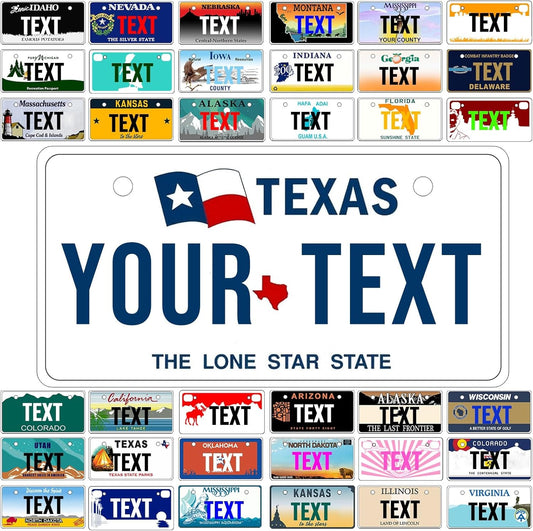 Custom Mini License Plate,Personalized Texas Bike License Plate - Select from All 50 States,3 Sizes - Customized Customizable State Car Tag Plates for Kids Bike, Bicycle,Toy Car,4x2 Inch