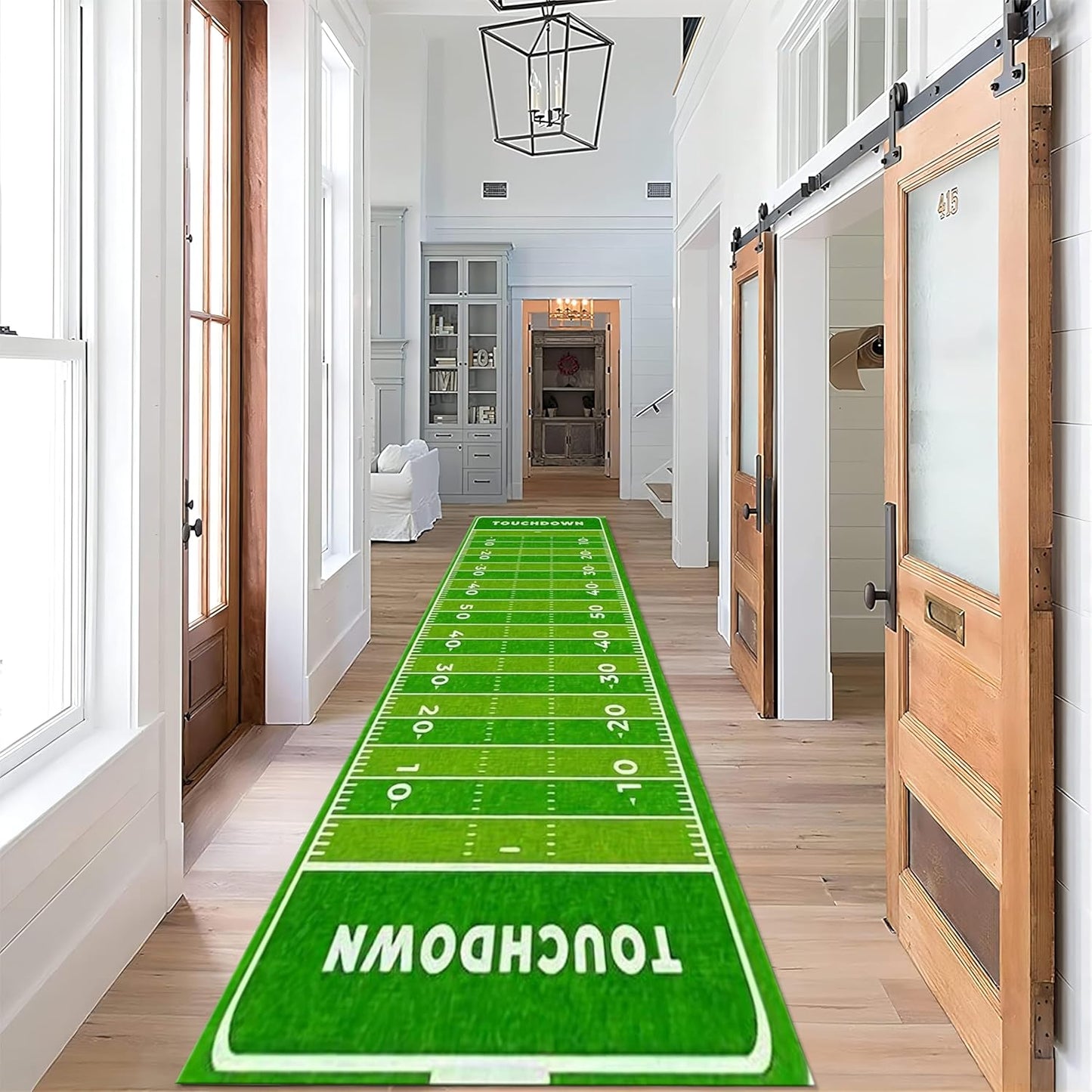 American Football Hallway Runner Rug, 2x8ft, Sports Rugs for Living Room, Thin Low Pile Home Decor Mat, Non-Shedding Reduce Noise Washable Non-Slip Carpets for Bedside Family Porch