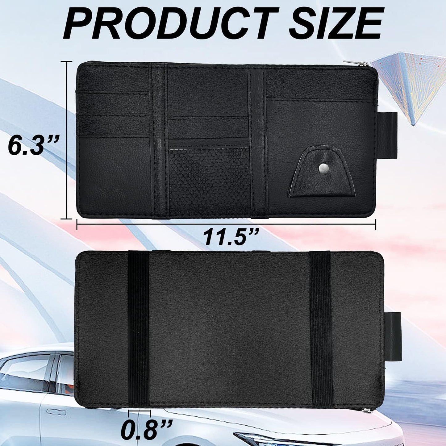 Keedolla 2Pcs Car Sun Visor Organizer, Auto Interior Accessories Pocket Organizer Car Visor Storage Pouch Holder with Zipper Pocket for Sedan, Truck, SUV - Black