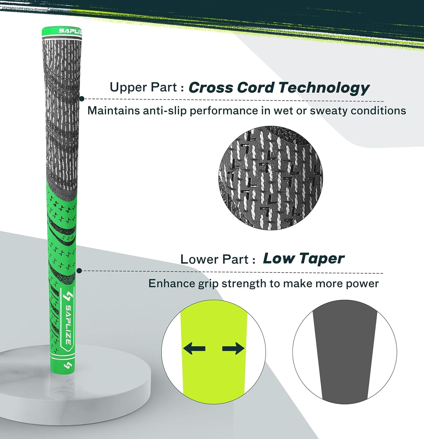 SAPLIZE Cross Cord Golf Grips Set of 13 Grips with Tape or Full Regripping Kit, Std/Mid/Jumbo, Low Taper Design, Multi-compound Hybrid, Anti-Slip Golf Club Grips, CL03 Series