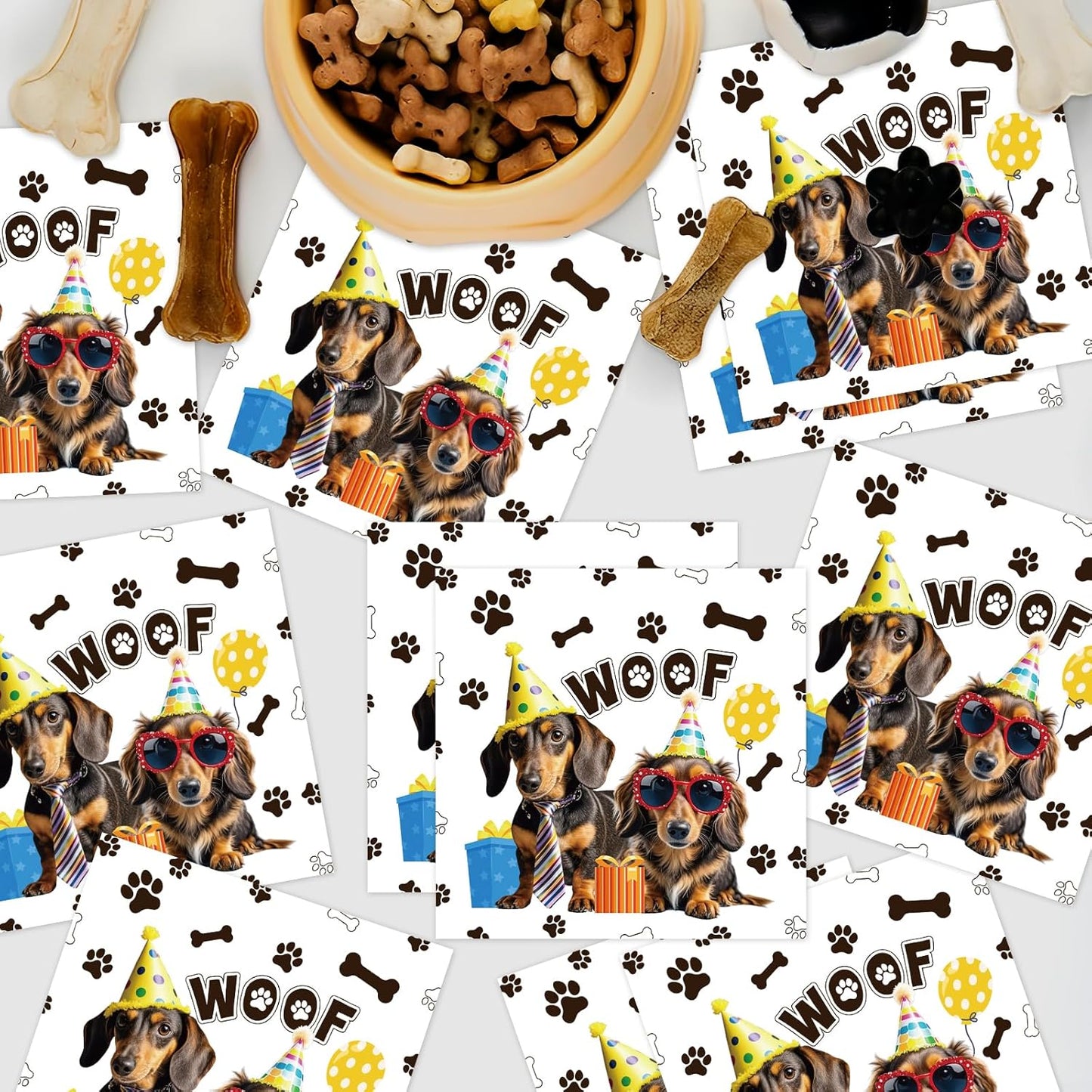 Dachshund Party Napkins Decor, 50PCS Dog Lets Pawty Birthday Decorations, Disposable Weiner Paper Napkins Set Supplies Size 6.5 Inch